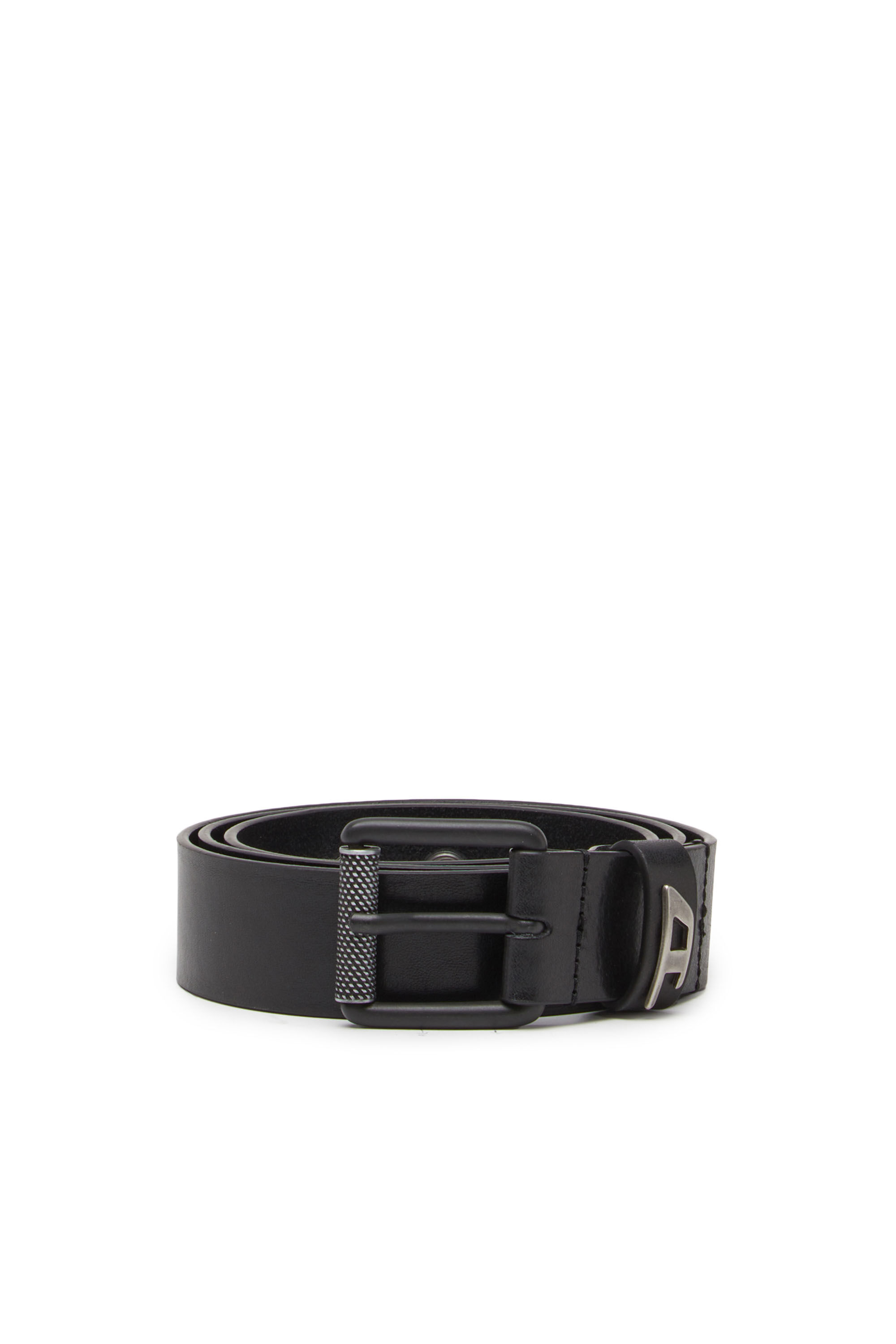 Diesel - B-DAVE II, Man Shiny leather belt with logo loop in Black - Image 1