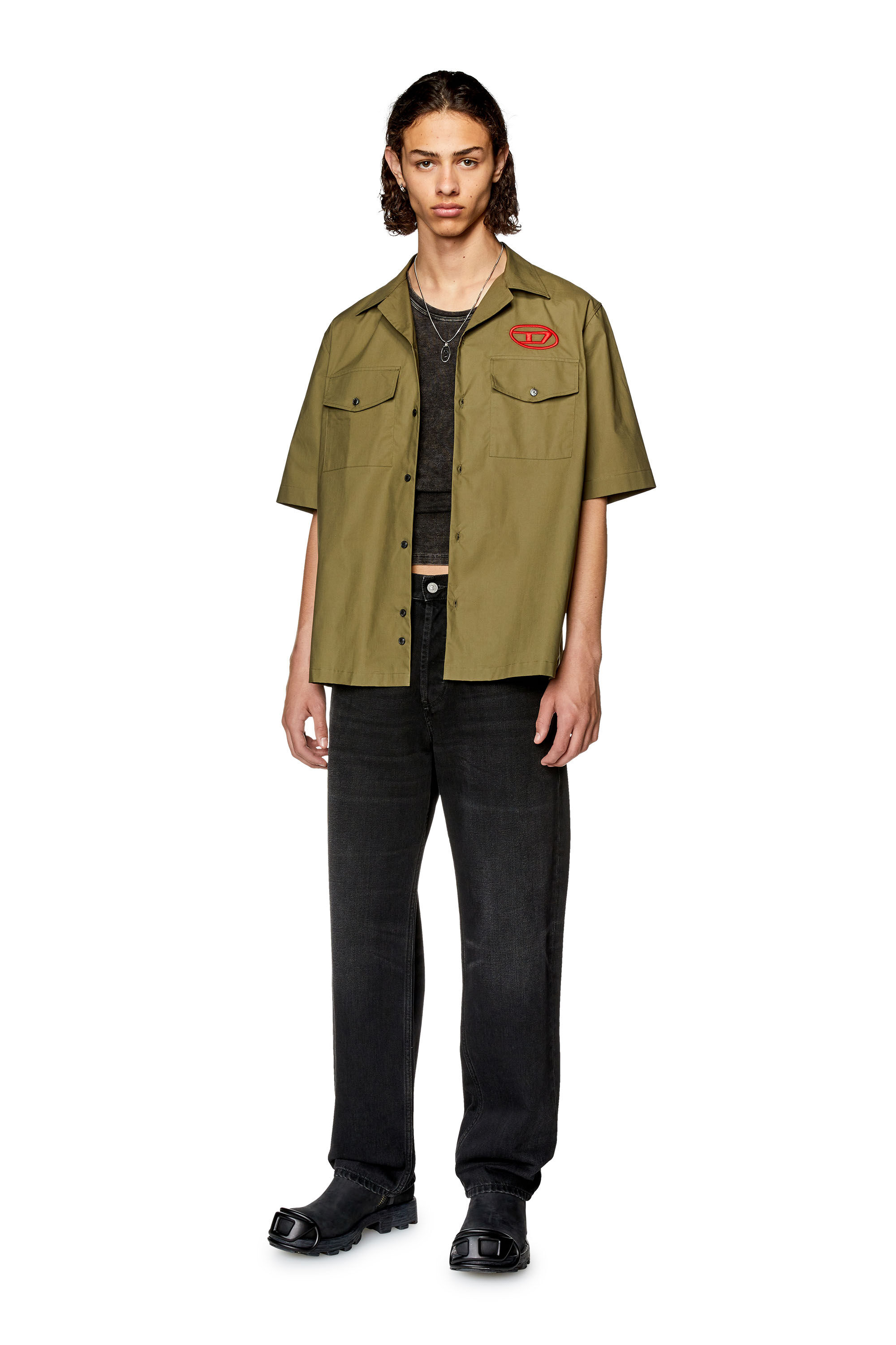 Diesel - S-MAC-22-B, Man Bowling shirt with embroidered logo in Green - Image 1