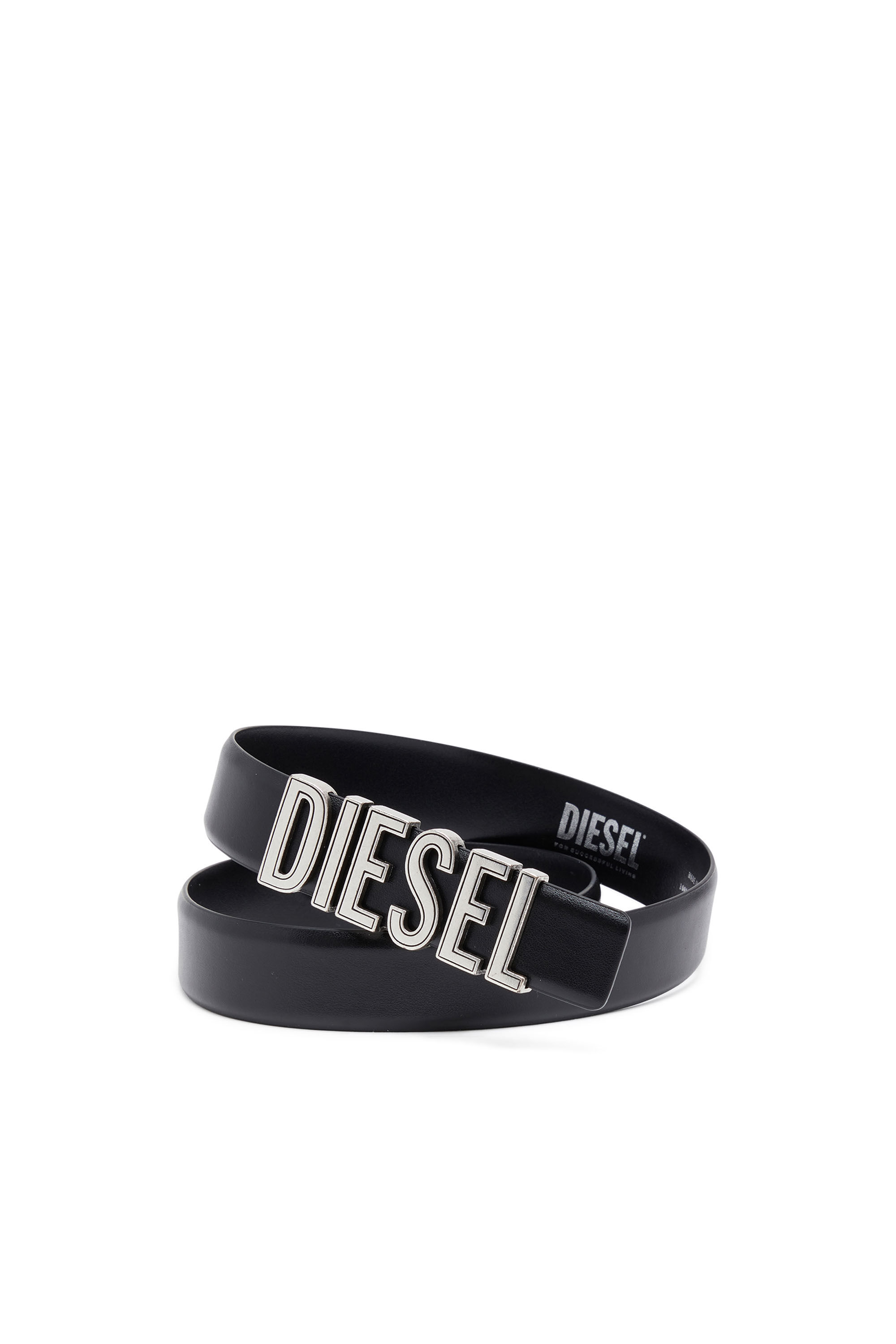 Diesel - B-DIESEL RIVETS, Woman Leather belt with chunky logo letters in Black - Image 3