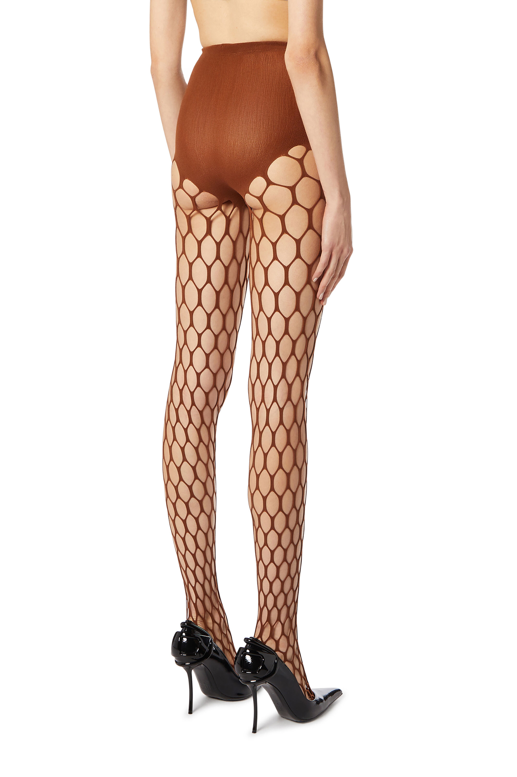 Diesel - M-ZORDA, Woman's Stretchy mesh-knit tights in Brown - 3