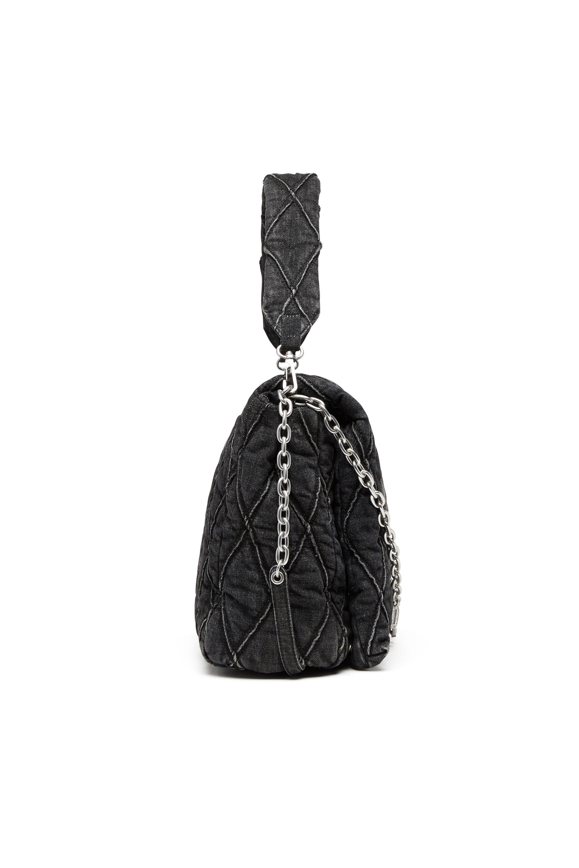 Diesel - CHARM-D SHOULDER L, Woman Charm-D L-Large shoulder bag in quilted denim in Black - Image 4