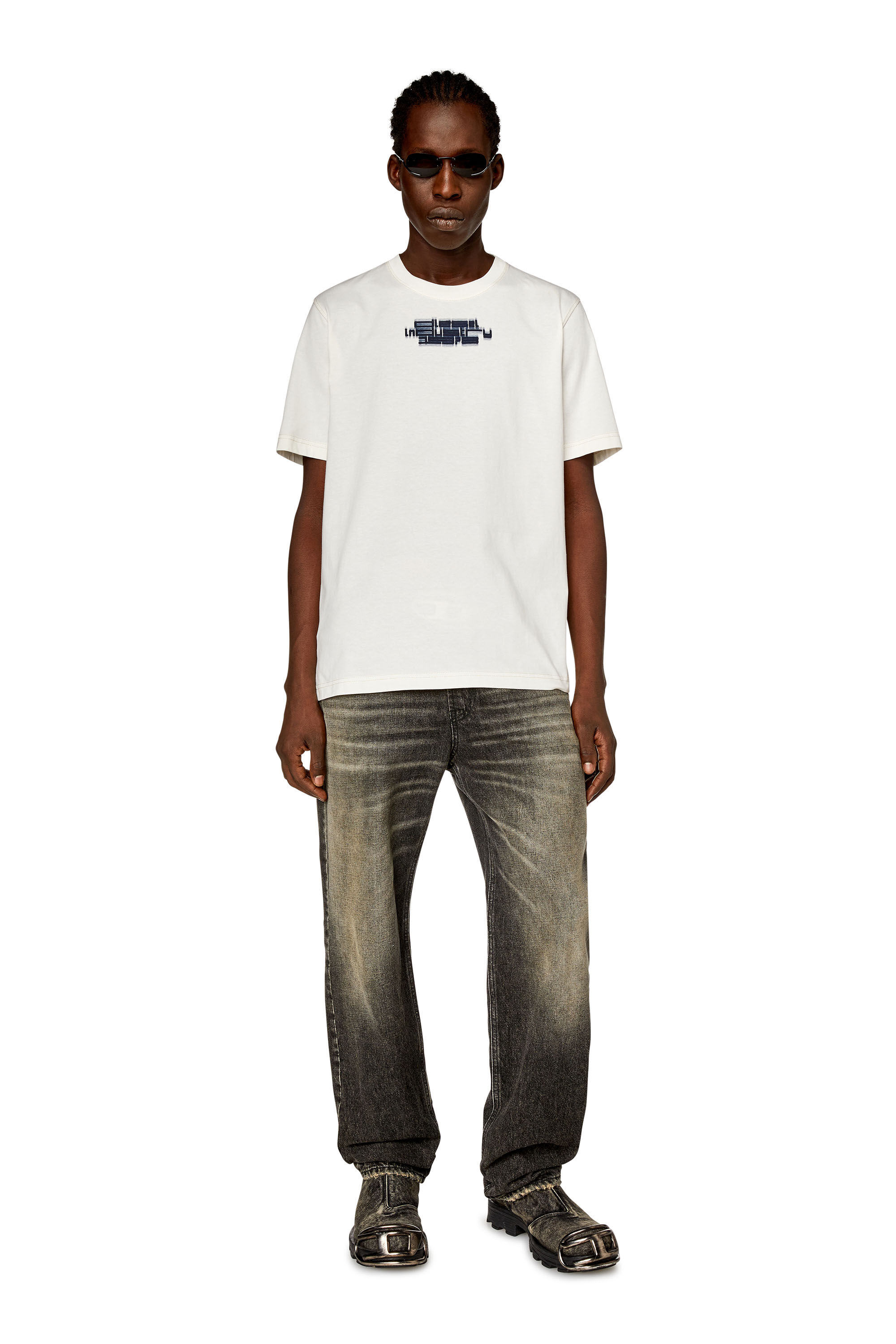 Diesel - T-JUST-SLITS-N6, Man T-shirt with blurry Diesel Industry print in White - Image 1