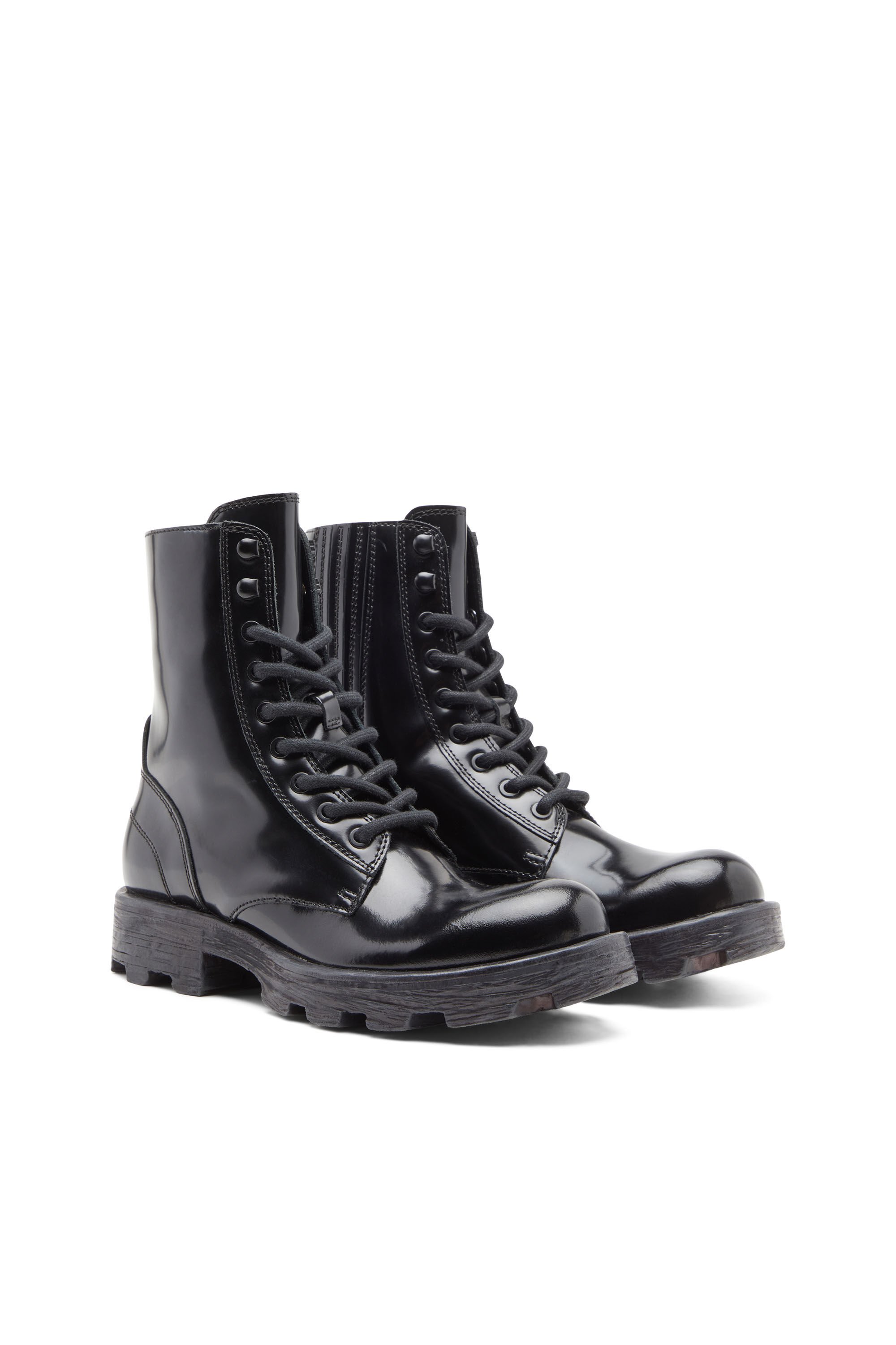 Diesel - D-HAMMER BT W, Woman D-Hammer-Combat boots in glossed leather in Black - Image 2
