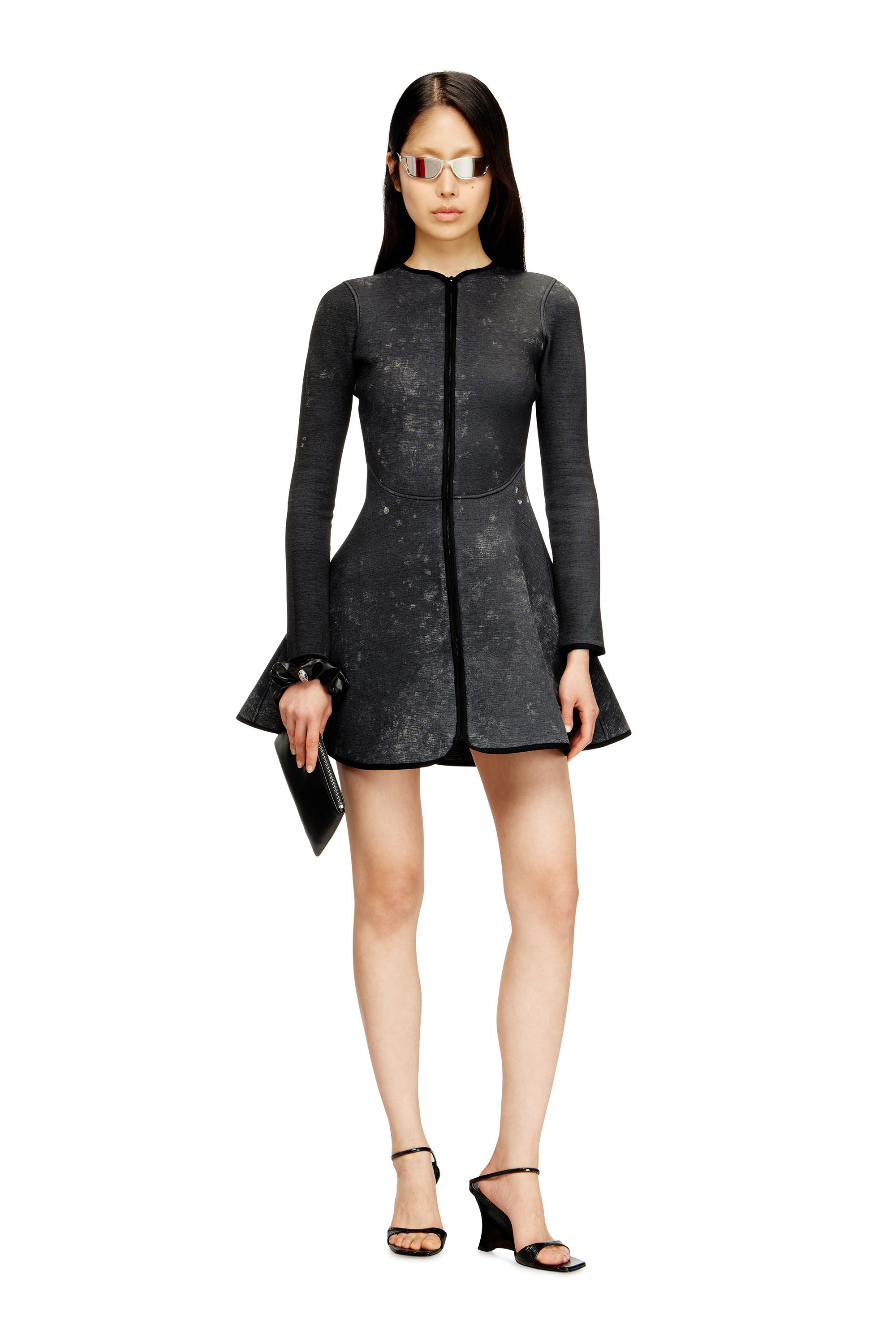 Diesel - D-EOPRE, Woman's Short dress in marbled scuba in Dark grey - 1