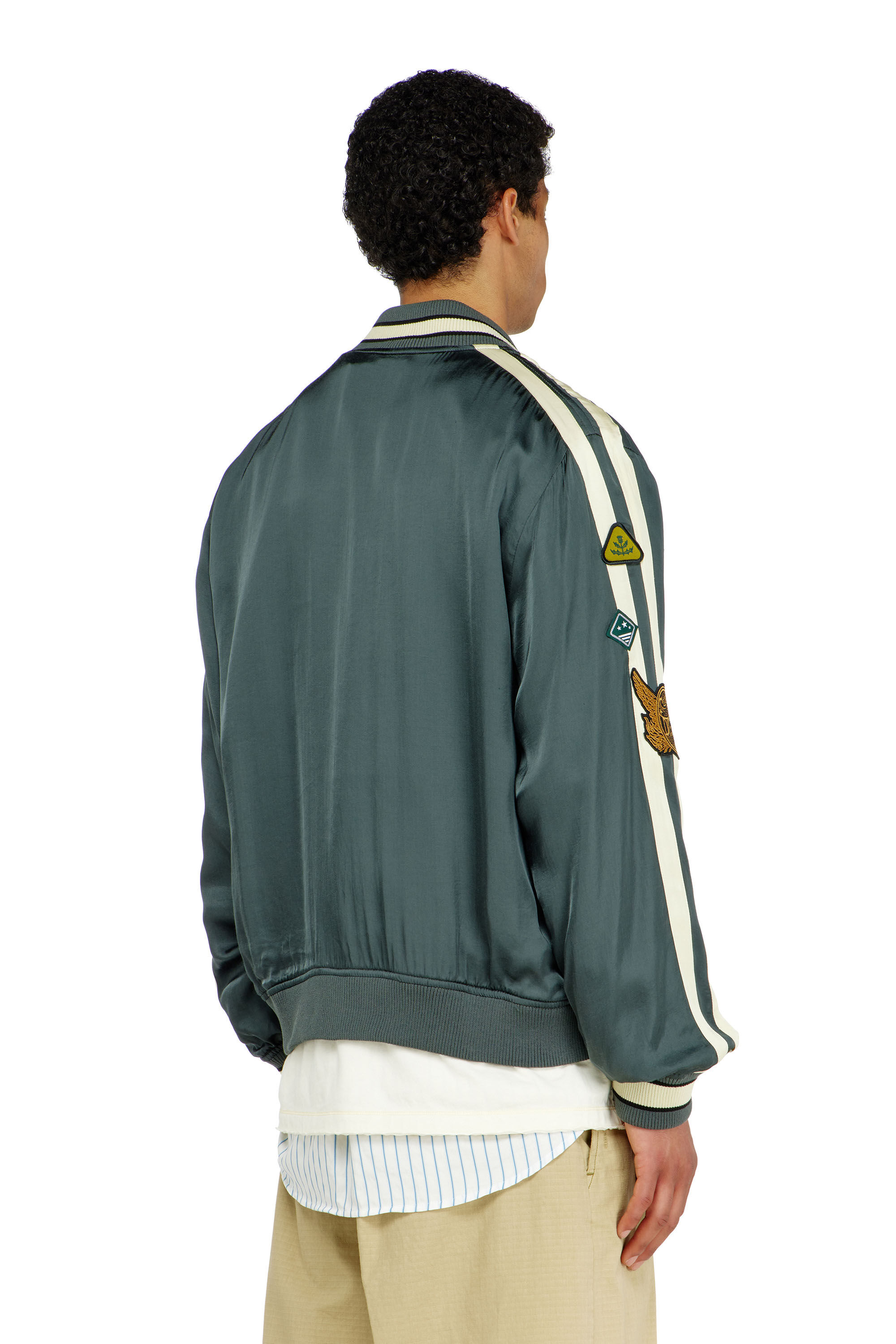 Diesel - J-ANNU, Man's Satin bomber jacket with patches in null - 3