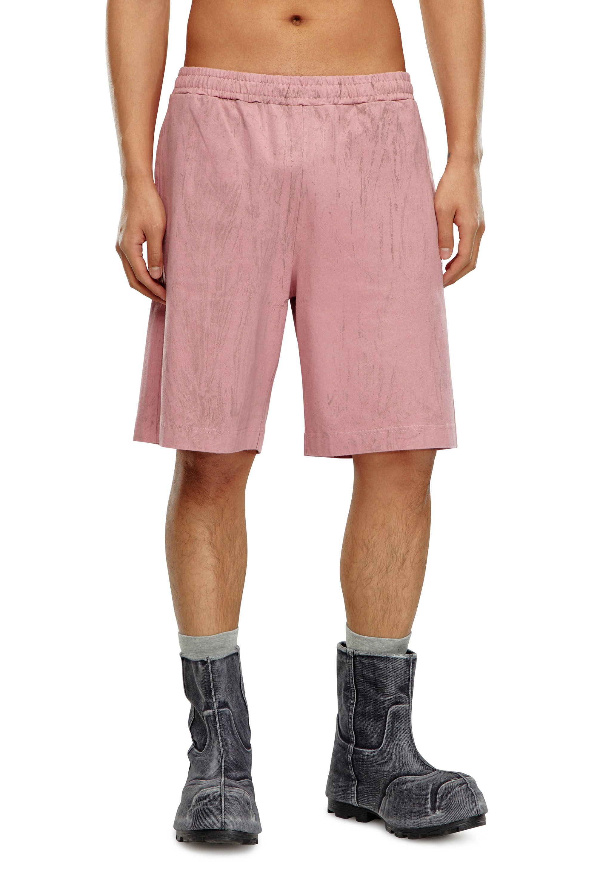 Diesel - P-CROWN-N1, Man Jersey shorts with cracked effect in Pink - Image 3