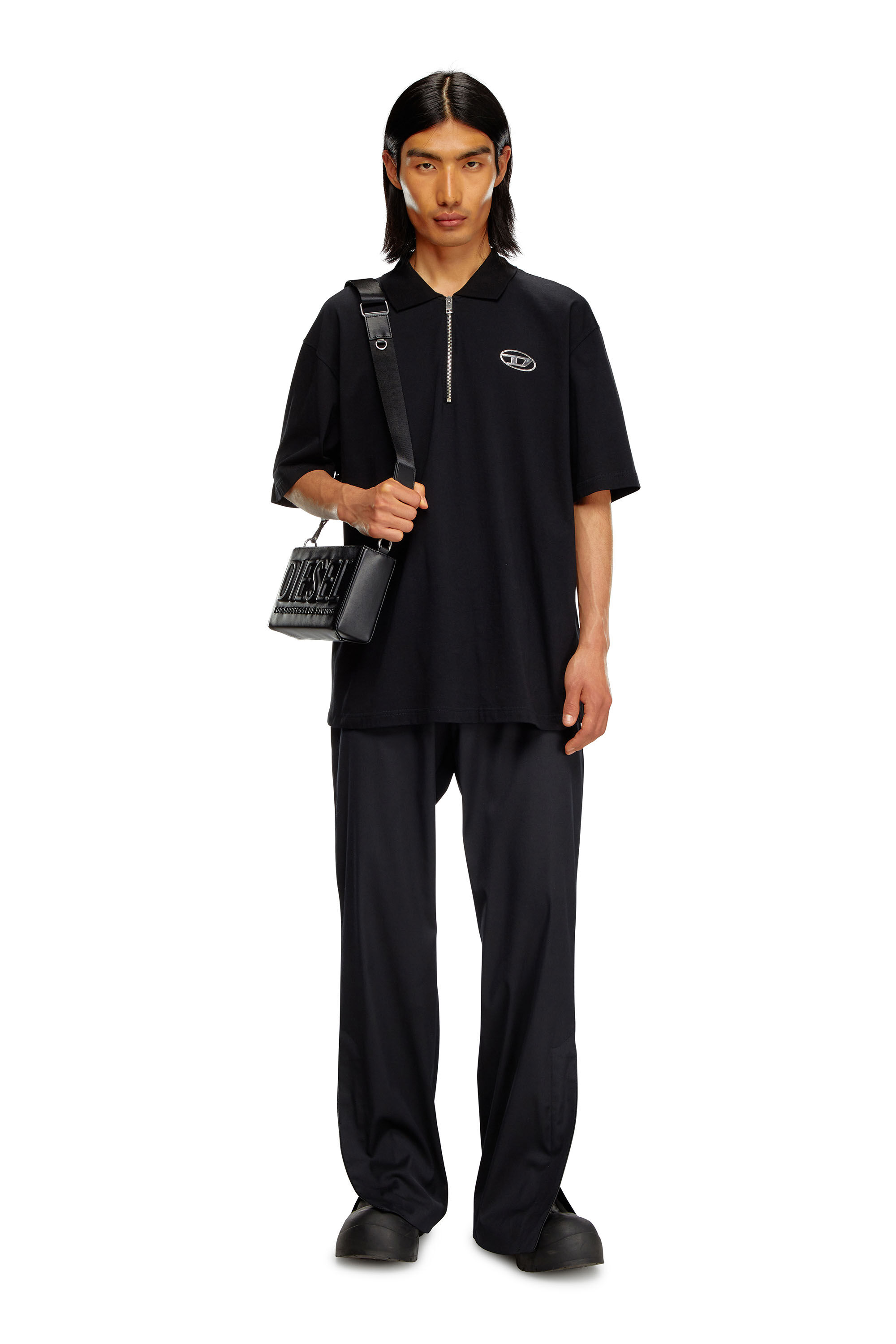 Diesel - T-VOR-OD, Man Polo shirt with half zip in Black - Image 1