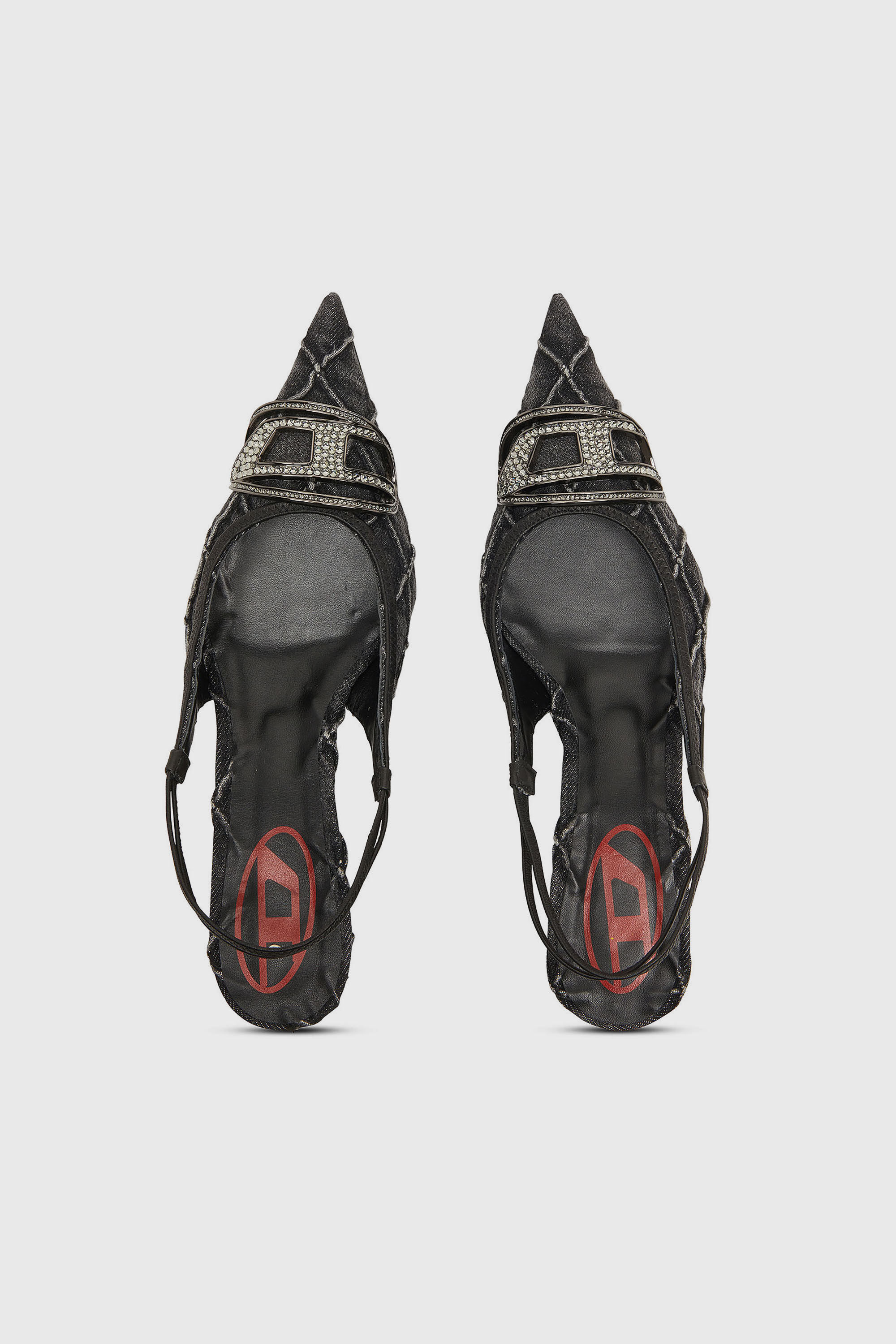 Diesel - D-VENUS SB 40, Woman's D-Venus-Crystal-logo quilted-denim slingback pumps in Black - 4