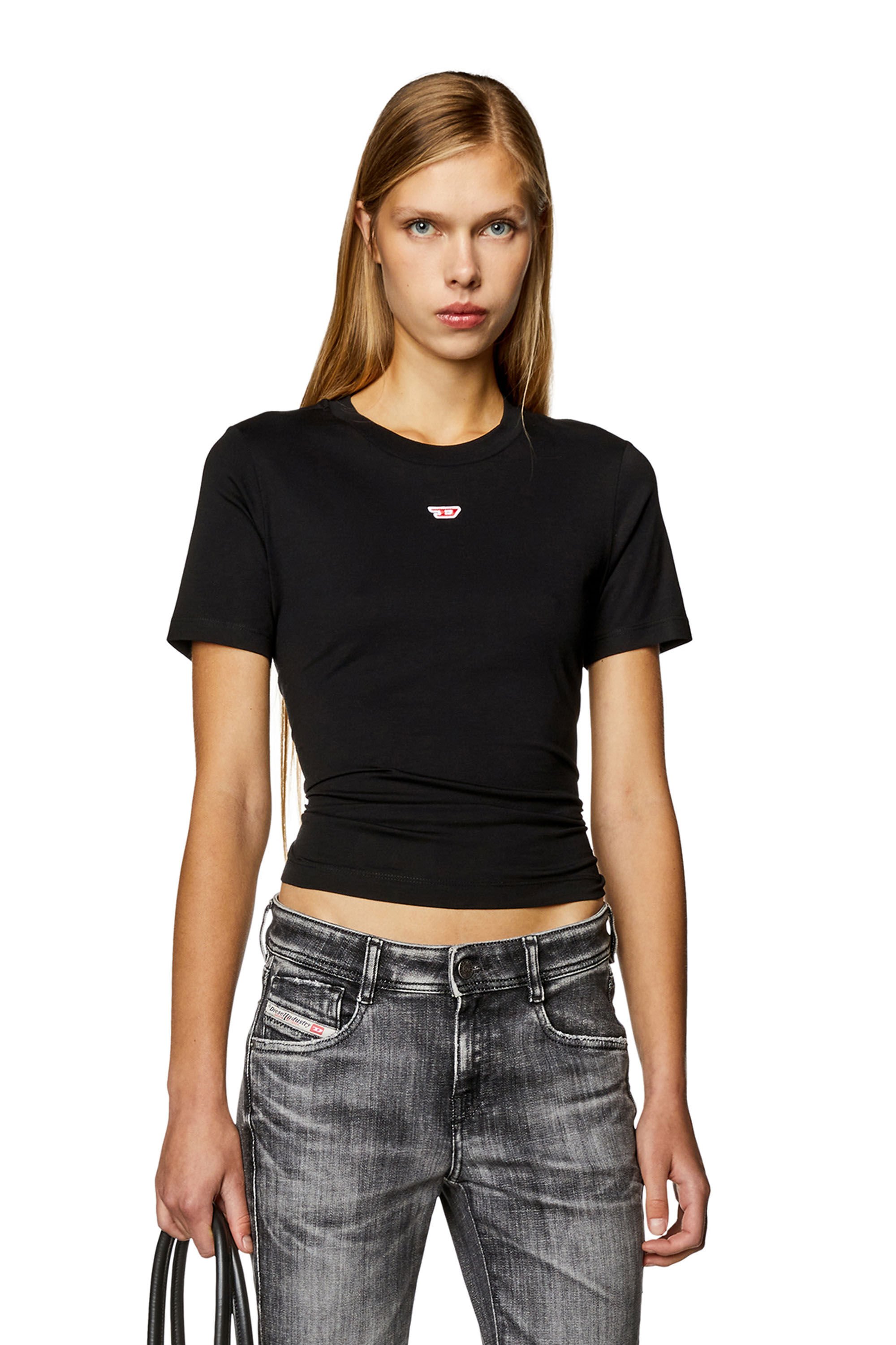 Diesel - T-REG-D, Woman T-shirt with mini logo patch in Black - Image 3