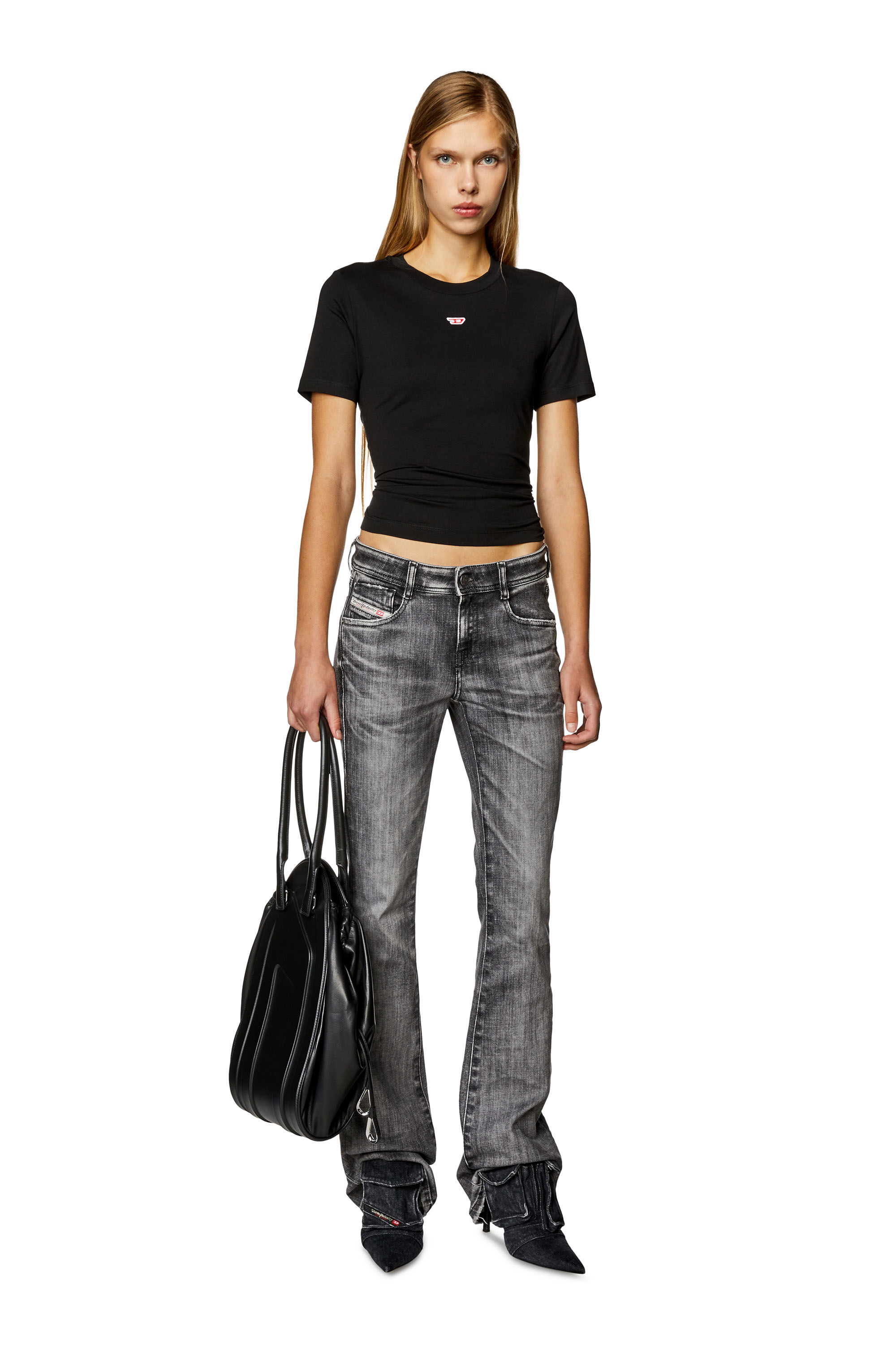 Diesel - T-REG-D, Woman T-shirt with mini logo patch in Black - Image 1