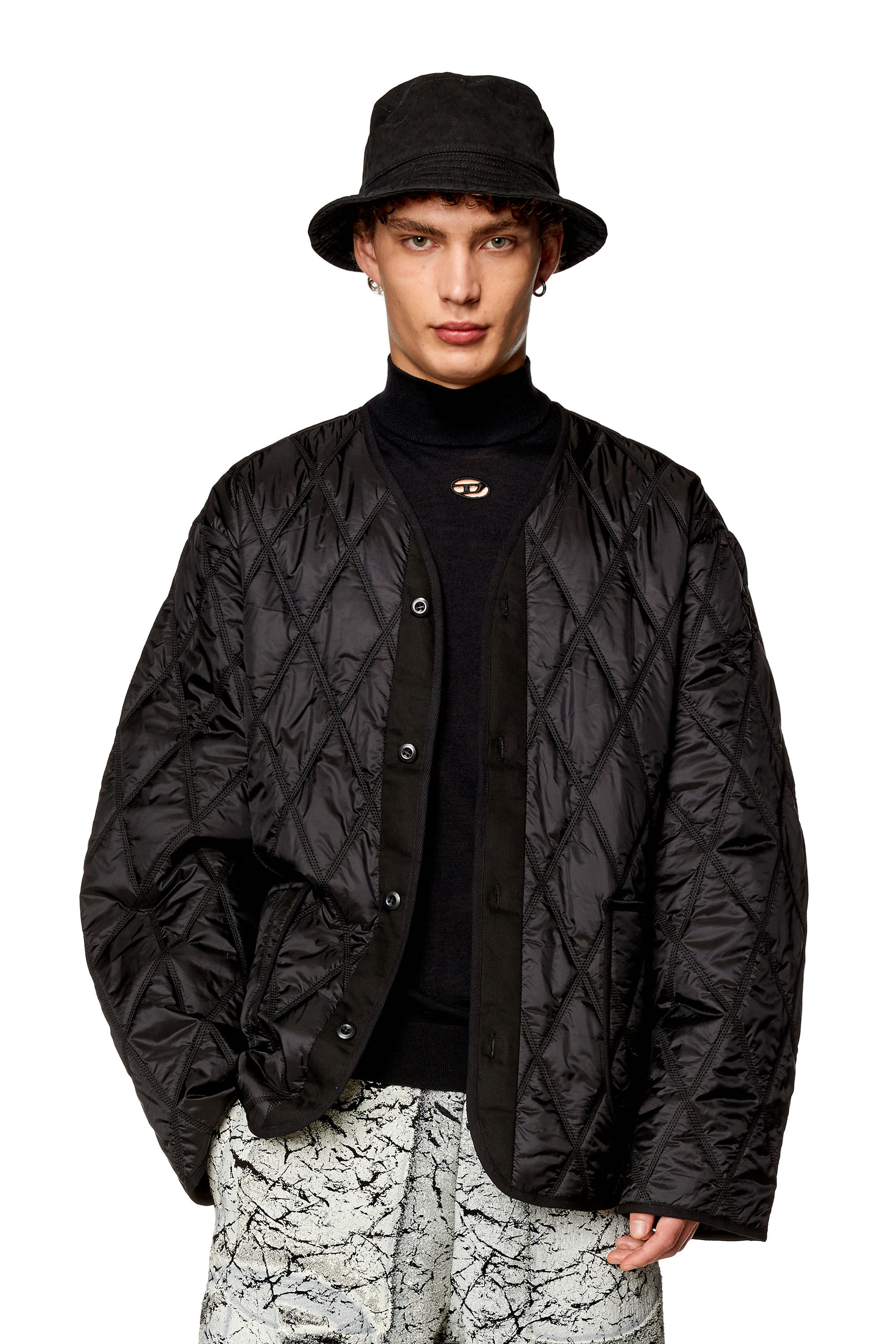 Diesel - J-BOY, Man V-neck jacket in quilted nylon in Black - Image 3