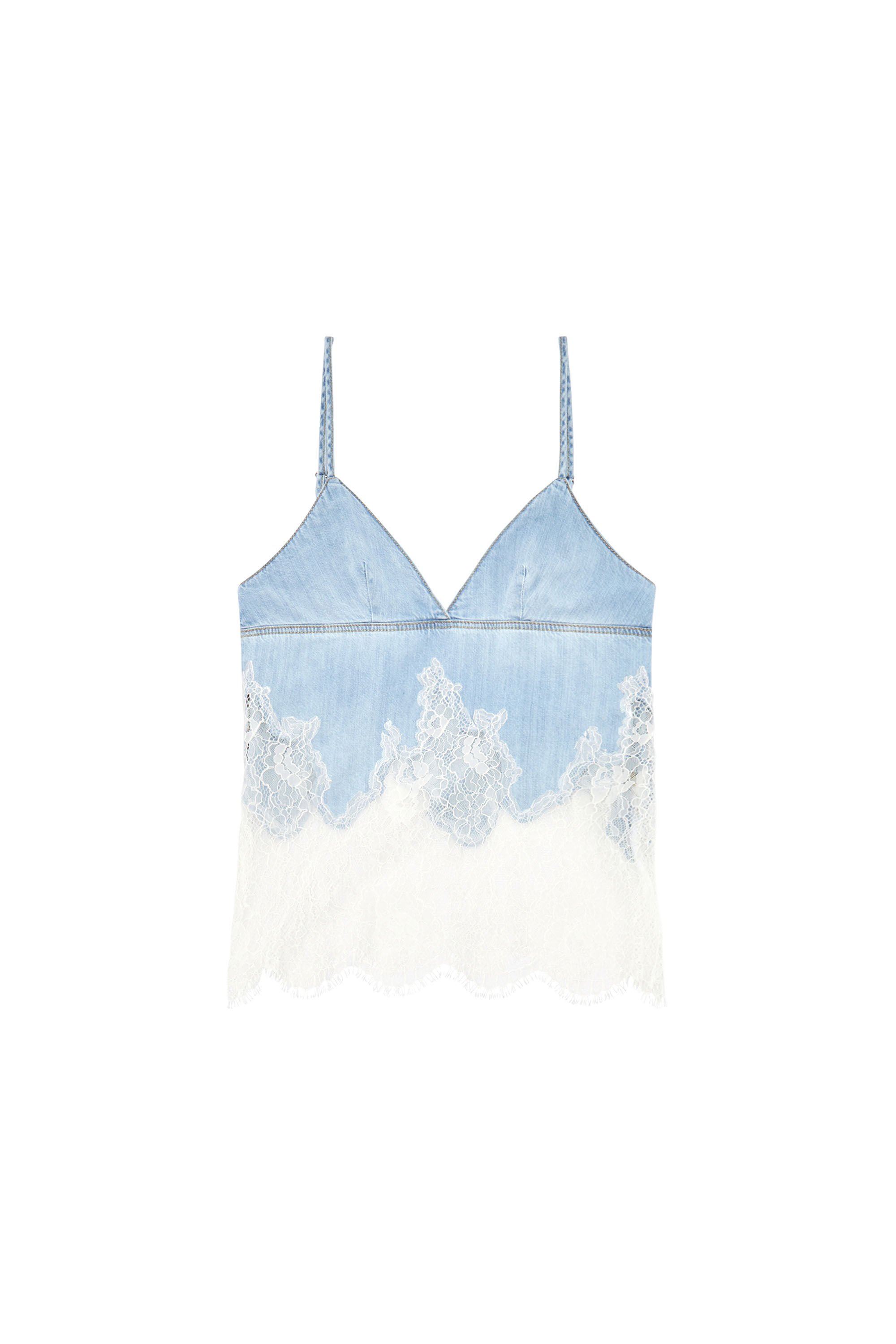Diesel - DE-MONY-S, Woman Strappy top in denim and lace in Blue - Image 2