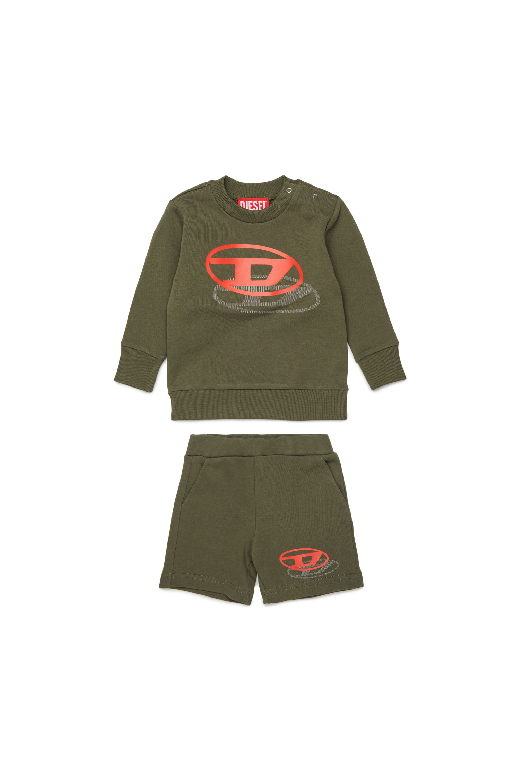 Diesel - SVALESHORTB-SET, Man's Sweat set with shadow logo print in Military Green - 1