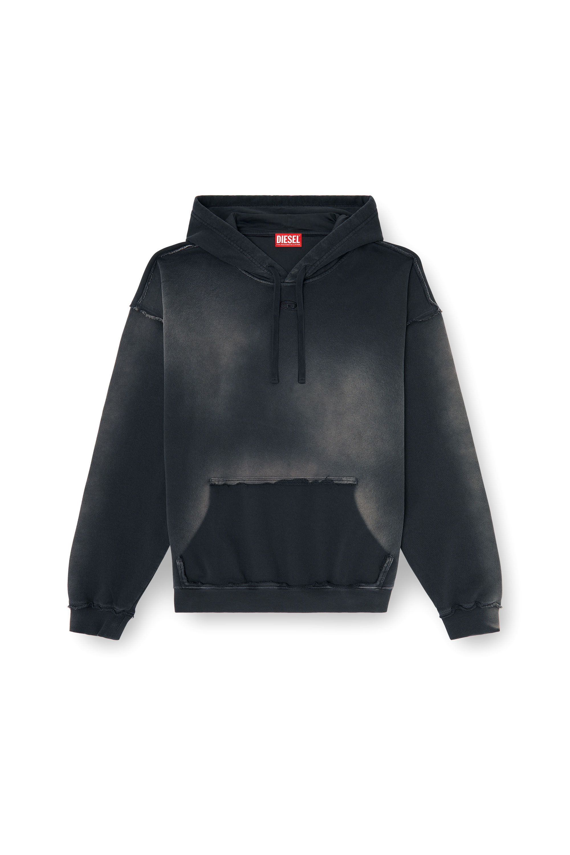 Diesel - S-POCK-HOOD, Man's Faded cotton hoodie with frayed details in Black - 2