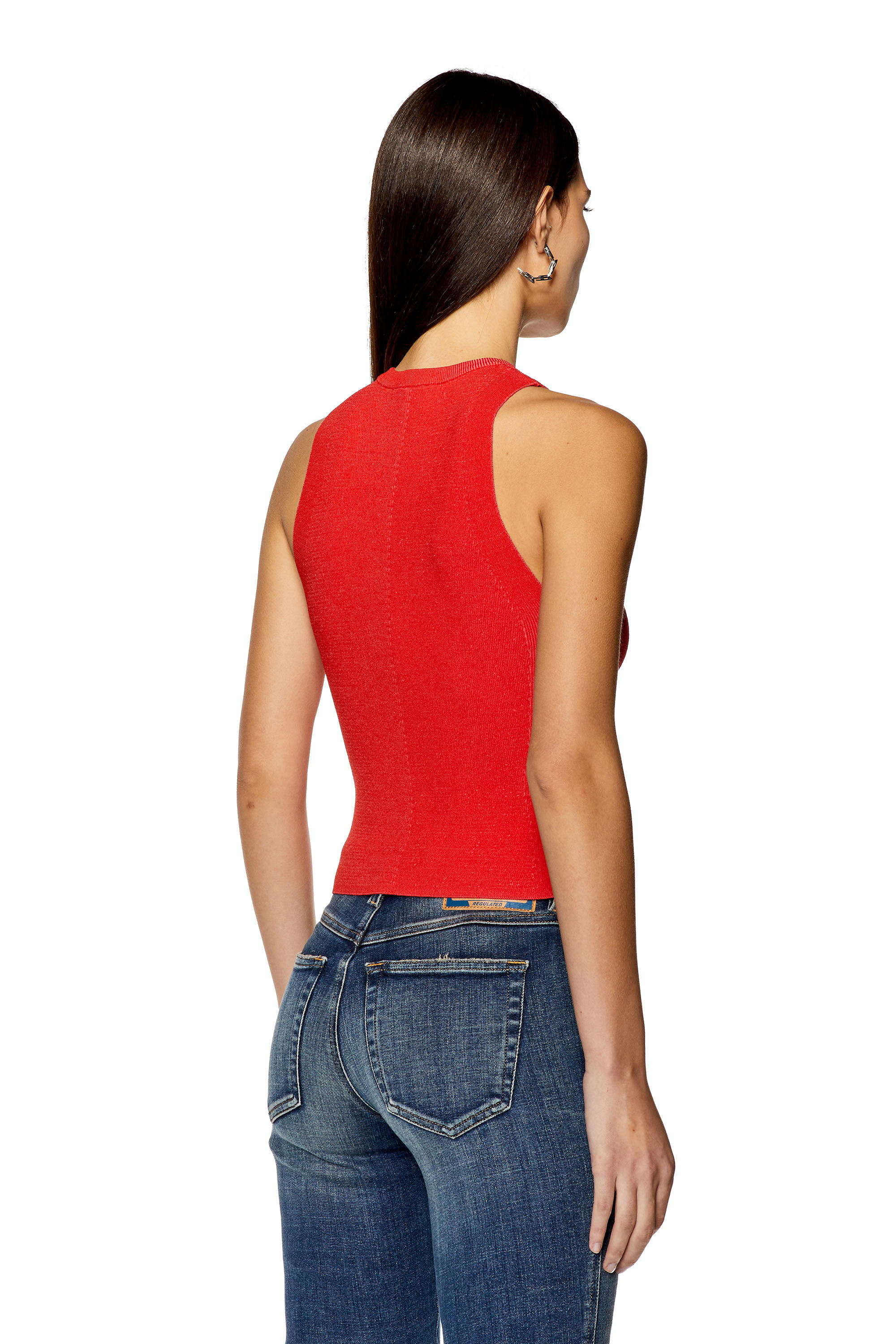 Diesel - M-ONERVA-TOP, Woman Cut-out knit top with logo plaque in Red - Image 4