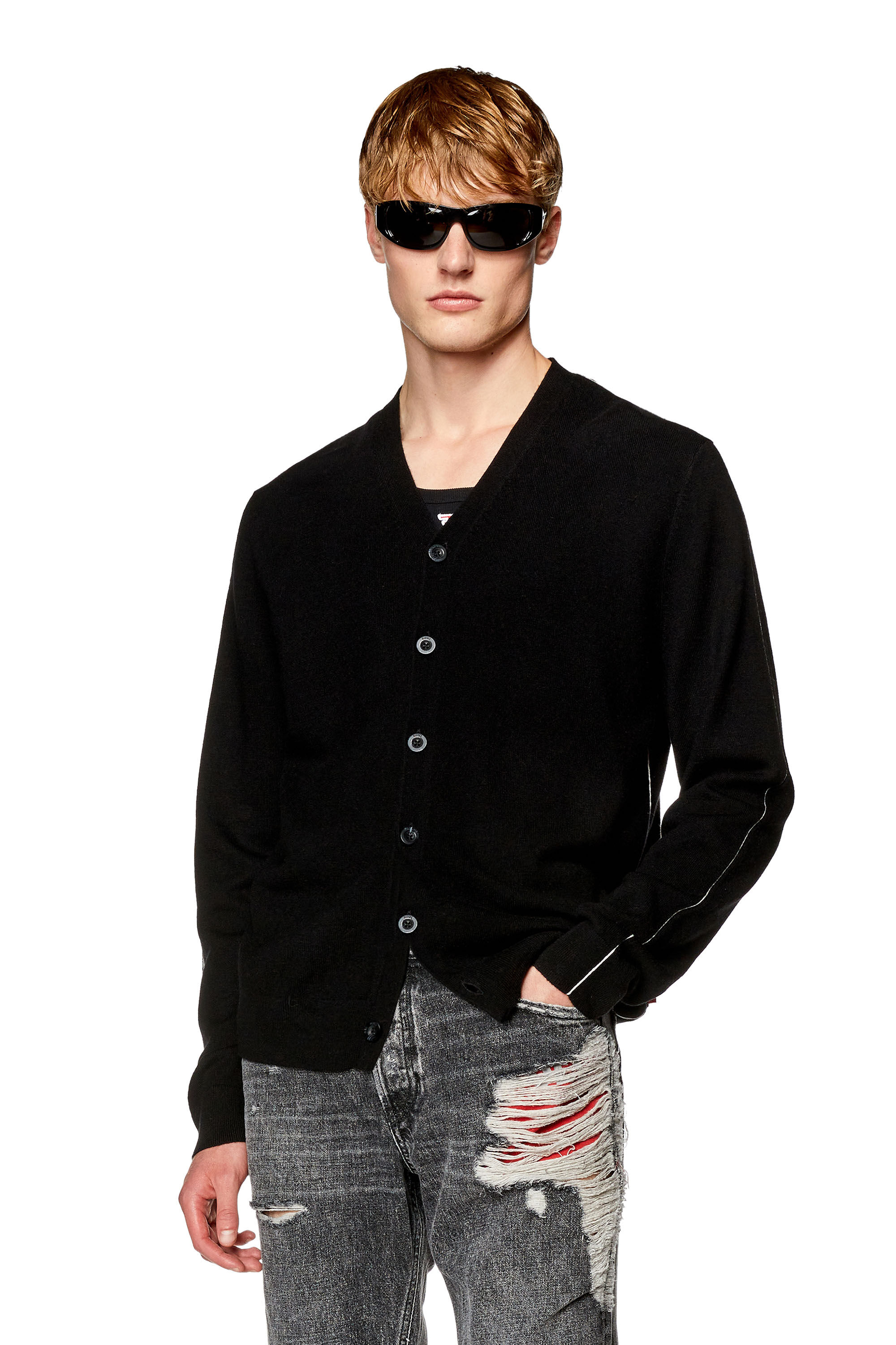 Diesel - K-ZANTE, Man Cardigan with contrast piping in Black - Image 3