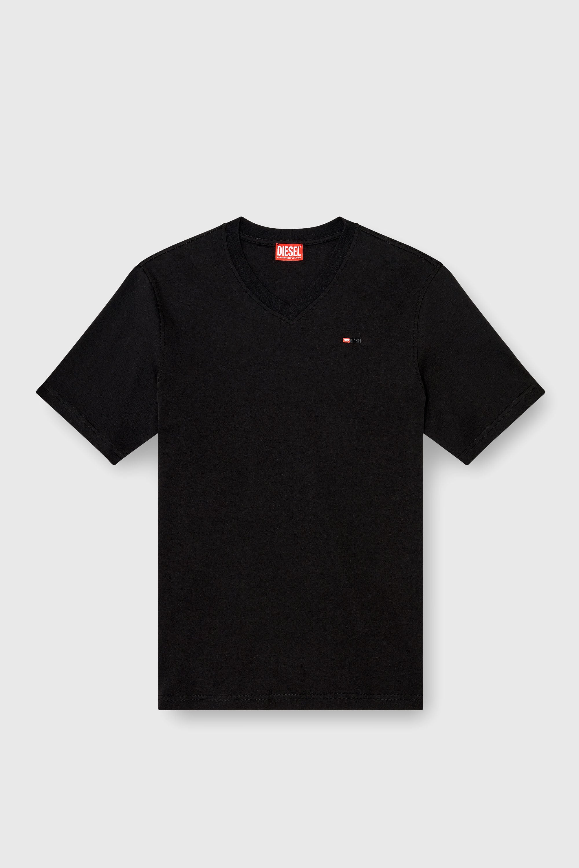 Diesel - T-ADJUST-V-MICRODIV, Man's V-neck T-shirt with micro logo embroidery in Black/Red - 2