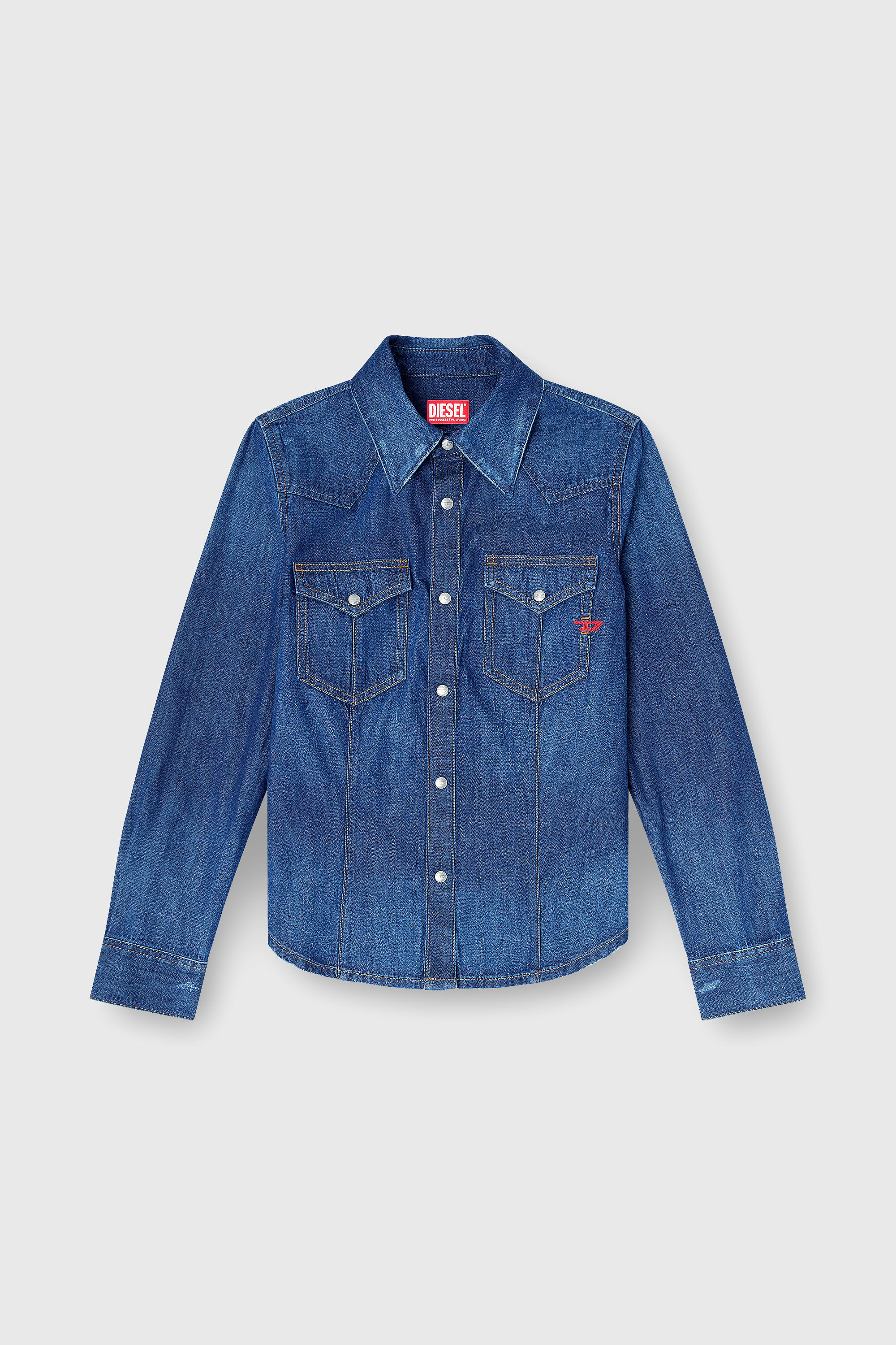 Diesel - DE-WAVES, Woman's Western shirt in clean-wash denim in Medium blue - 2