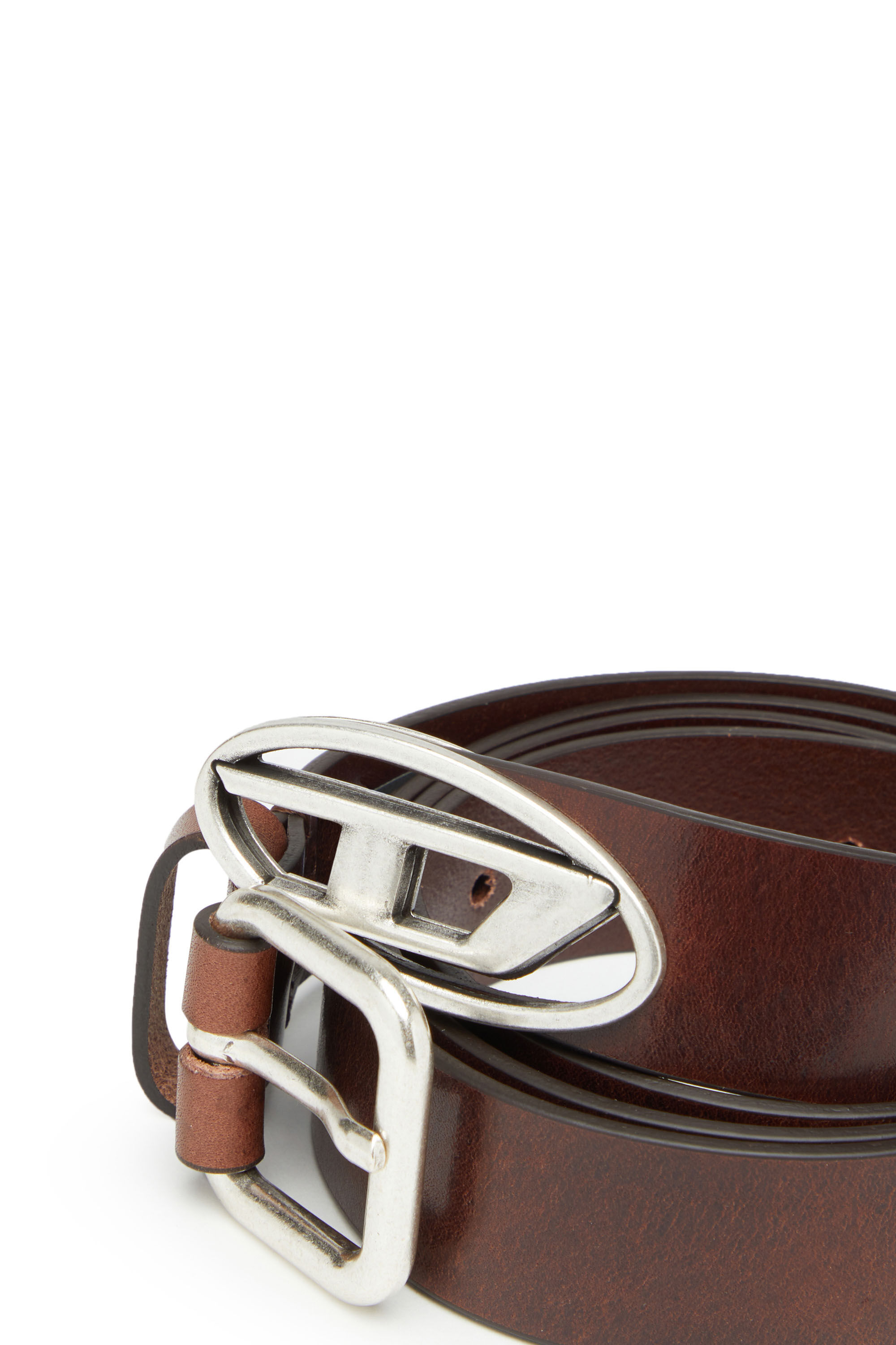 Diesel - B-INLAY, Unisex Leather belt with oval D logo in Brown - Image 3