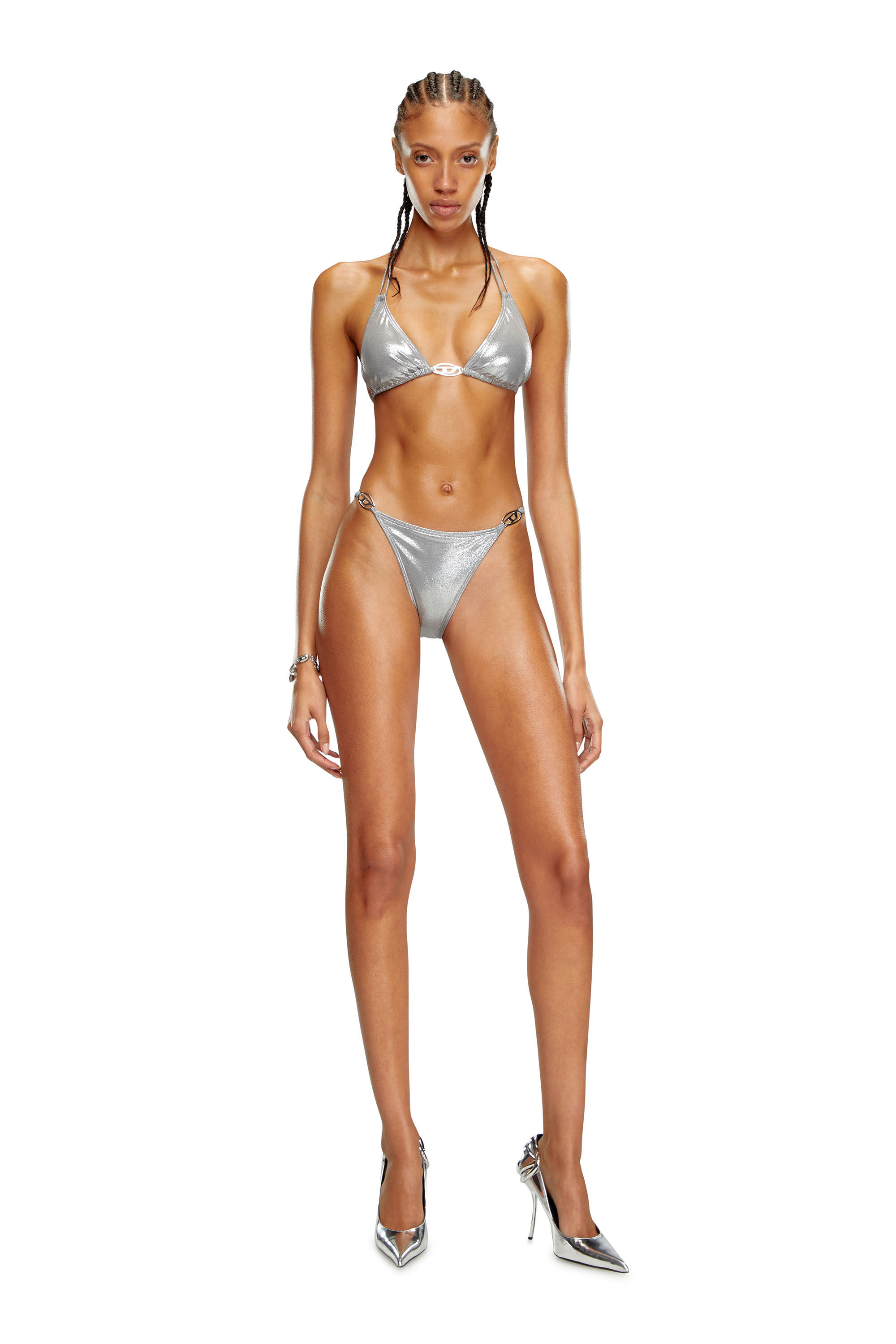 Diesel - BFPN-IRINA-O, Woman Metallic bikini briefs with logo plaques in Silver - Image 2