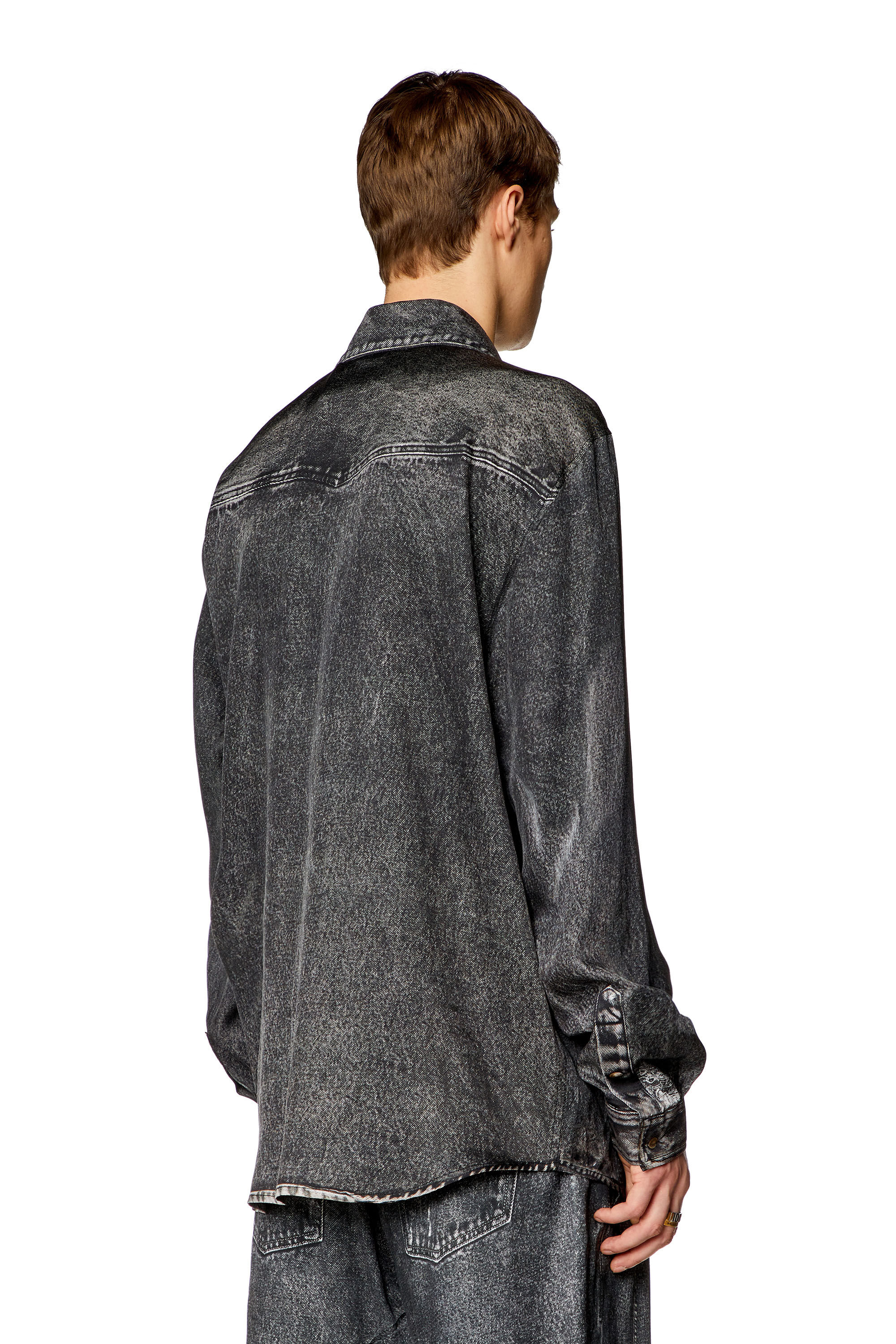 Diesel - S-ALSTON, Man Fluid shirt with denim print in Black - Image 4