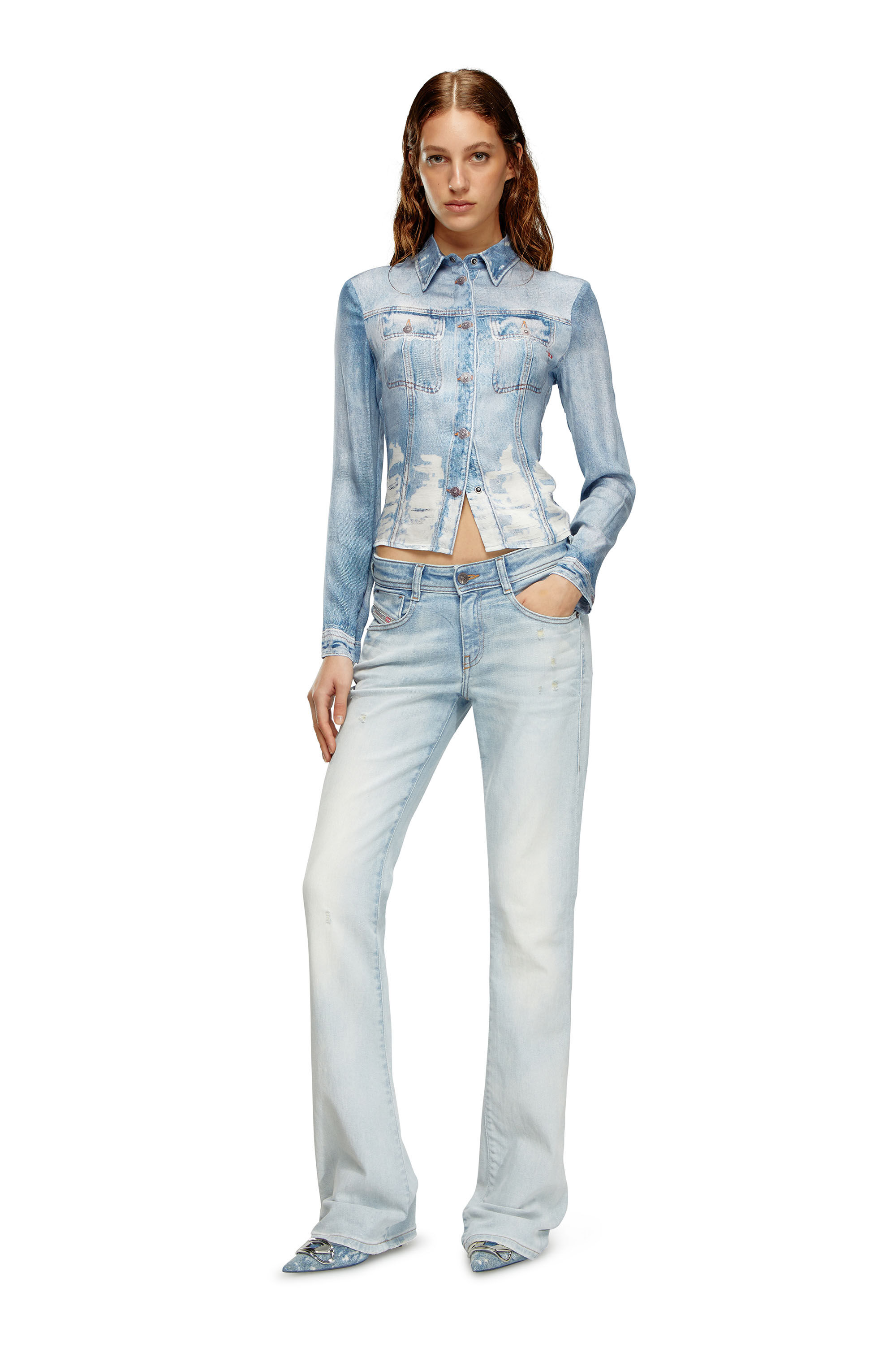 Diesel - C-LORELLE, Woman Cropped shirt with denim print in Blue - Image 1