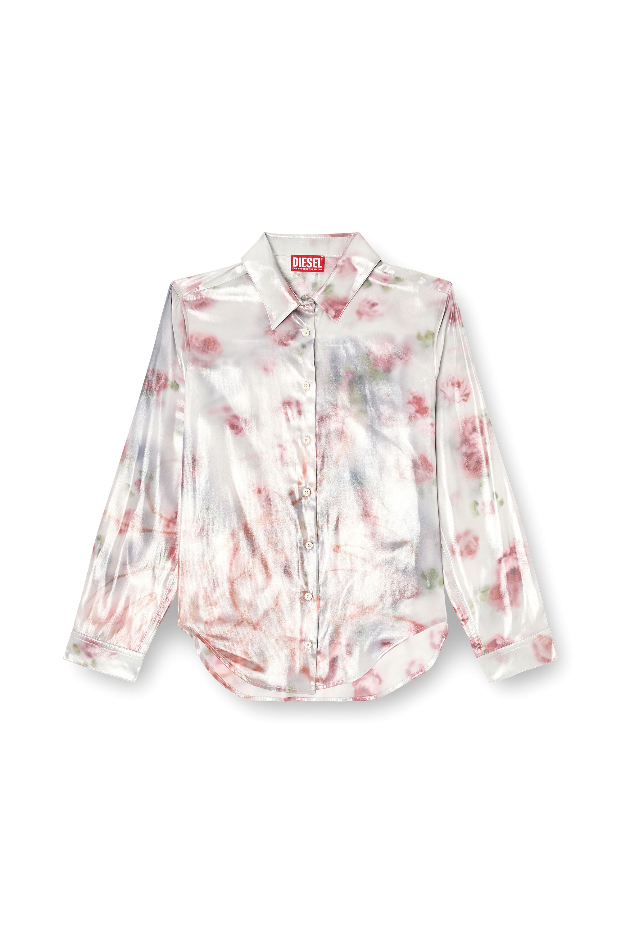 Diesel - C-RONOR-S2, Woman's Metallic shirt with blurred roses print in Pink/White - 2