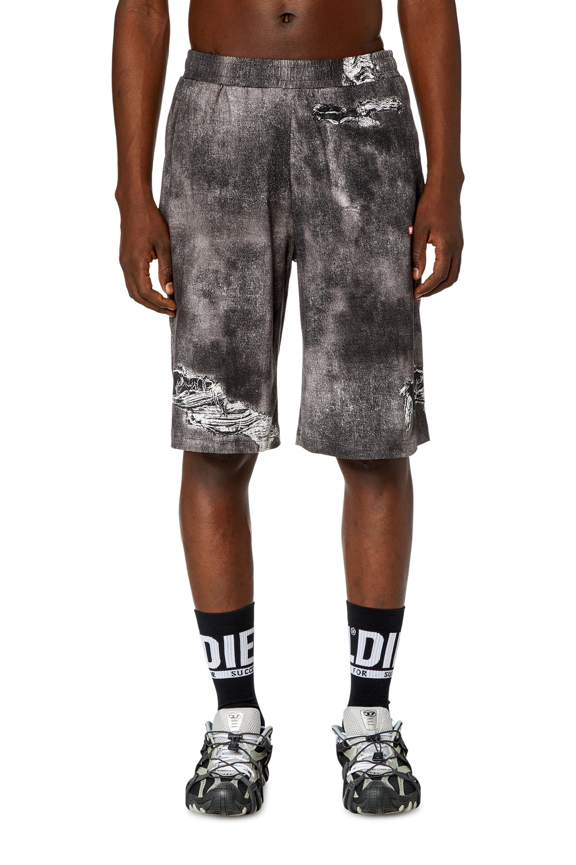 Diesel - P-STON-SHORT, Man Jersey shorts with denim print in Black - Image 3