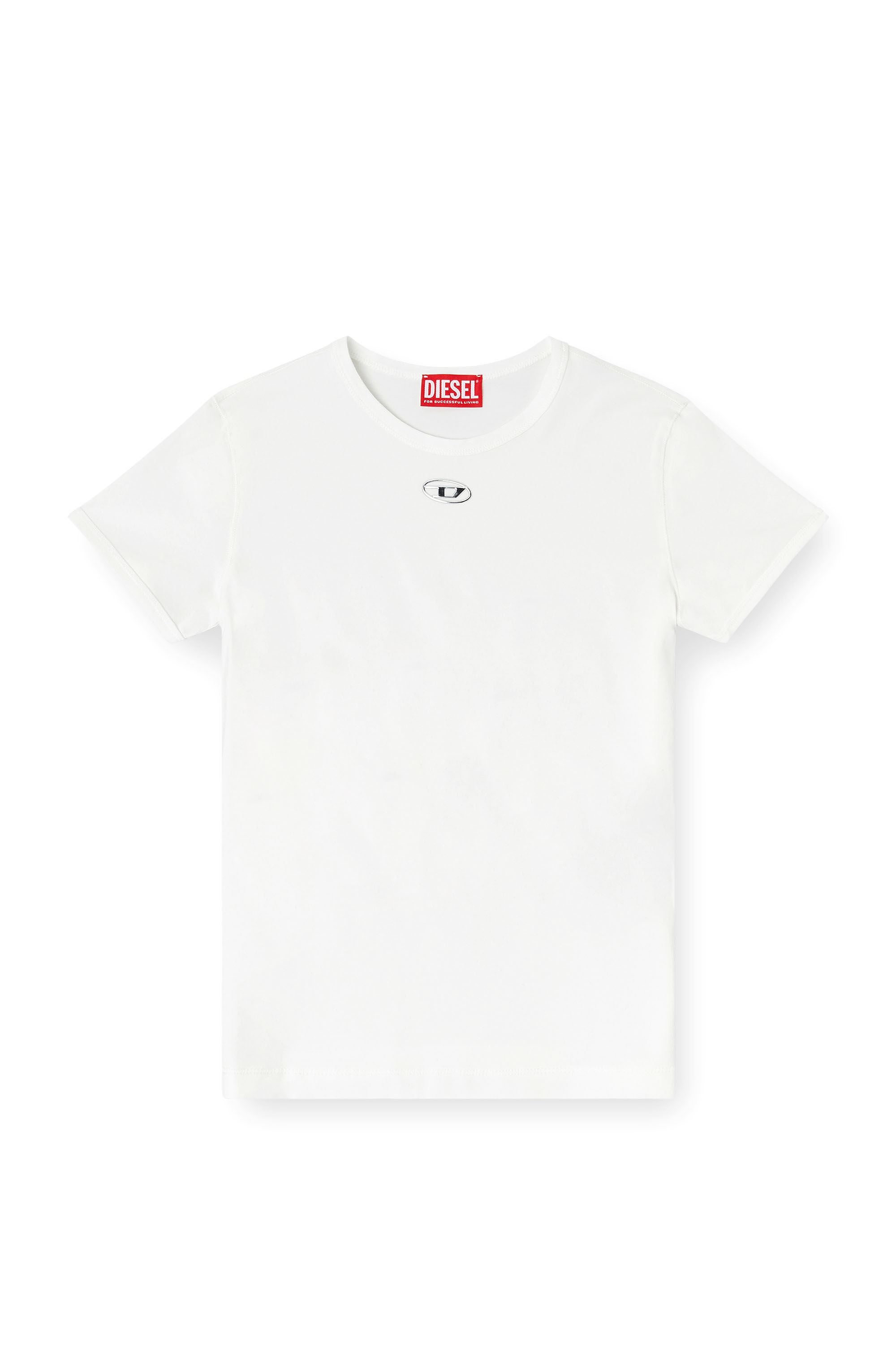 Diesel - T-UNCUTIESLONG-OD, Woman's Slim-fit T-shirt with metallic Oval D in White - 2