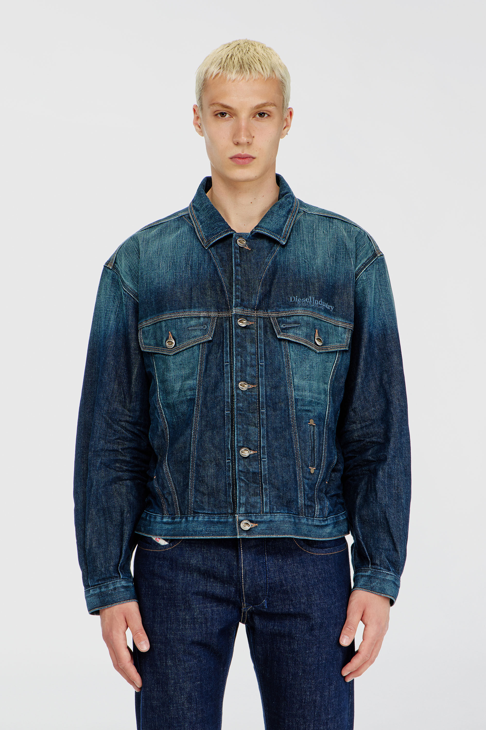 Diesel - D-DENVER-CL, Unisex's Trucker jacket in selvedge denim in Medium blue - 3
