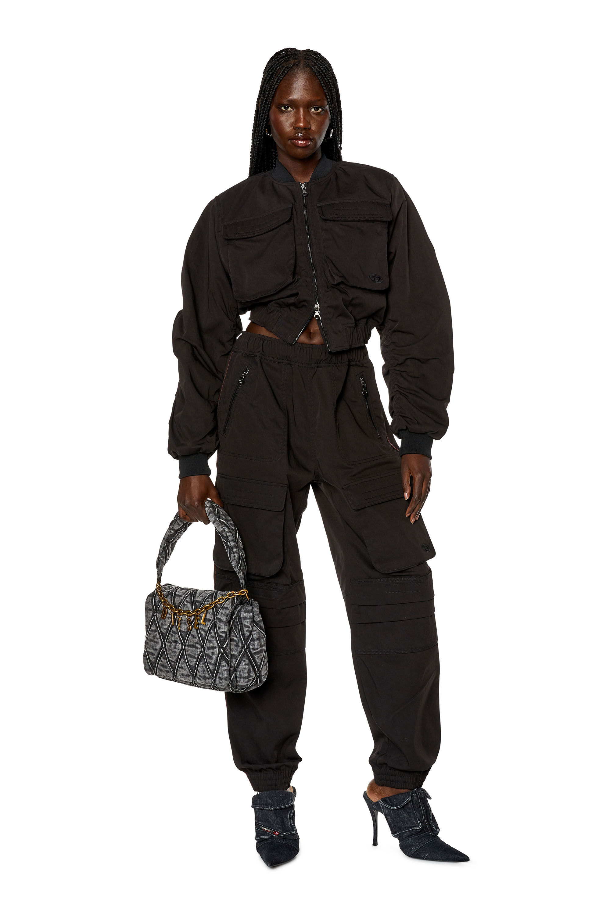 Diesel - P-MIRT, Woman Cargo pants in nylon twill in Black - Image 1