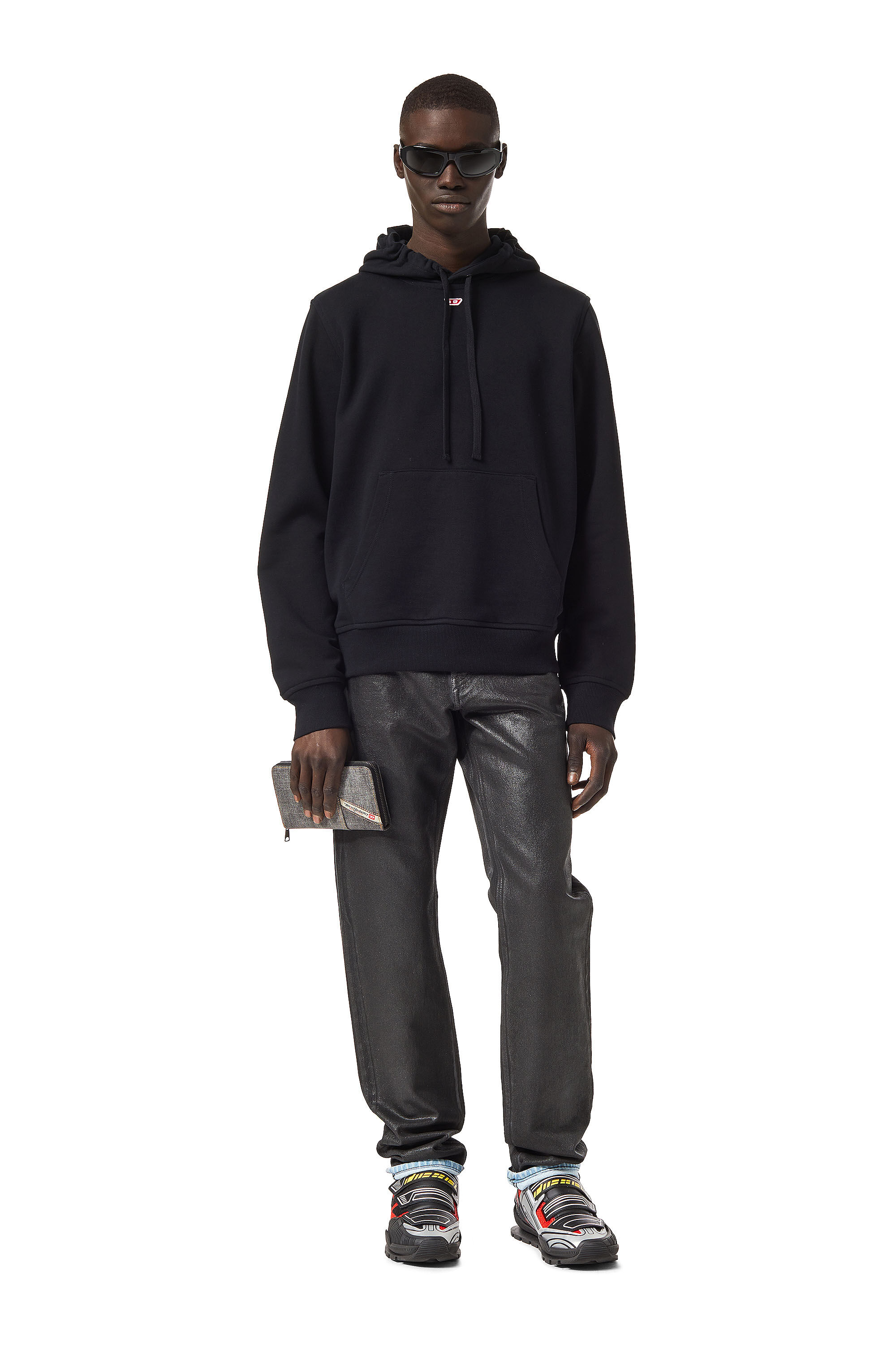 Diesel - S-GINN-HOOD-D, Man Cotton hoodie with mini D patch in Black - Image 1