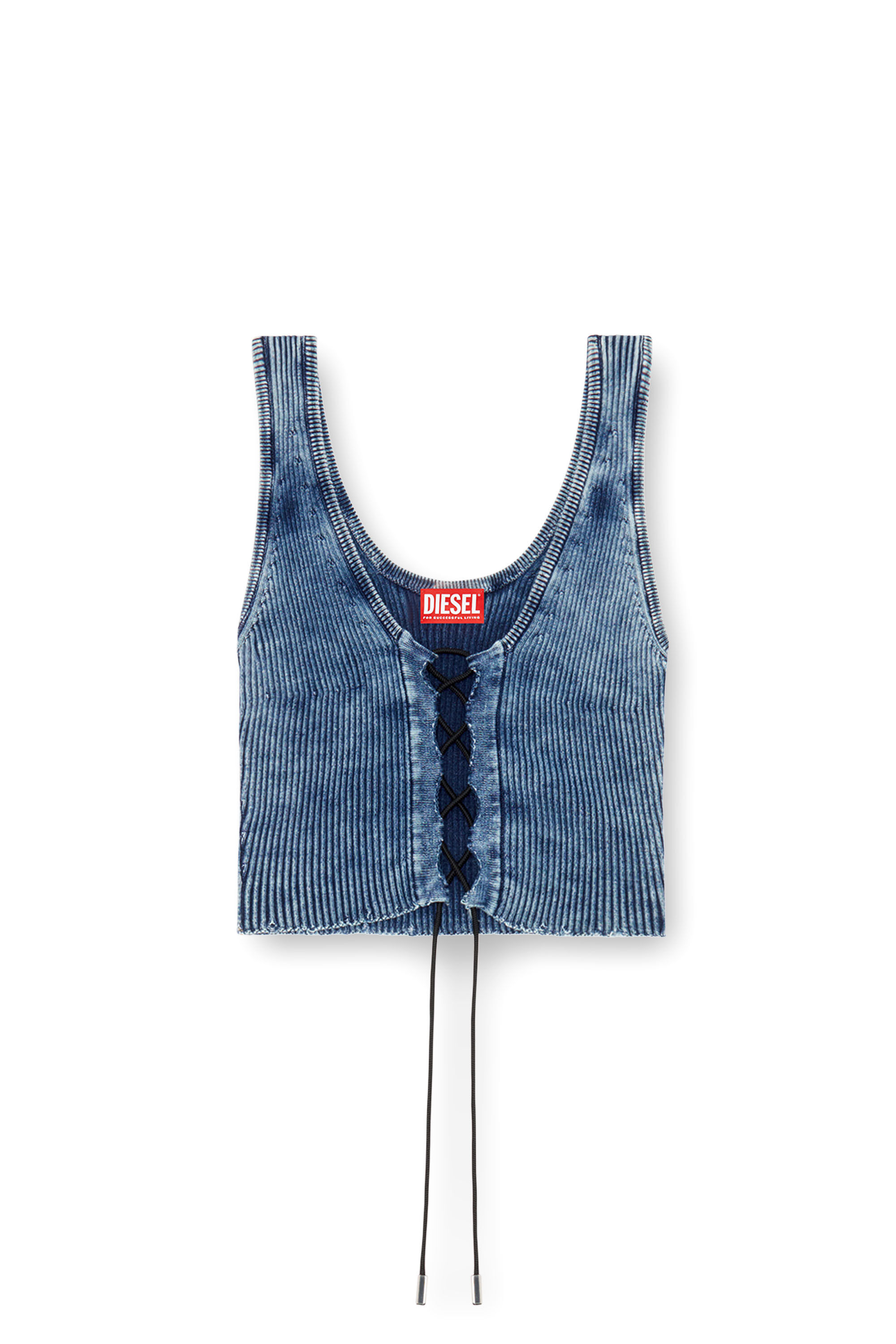 Diesel - M-ADONE, Woman Cropped lace-up tank top in indigo knit in Blue - Image 2