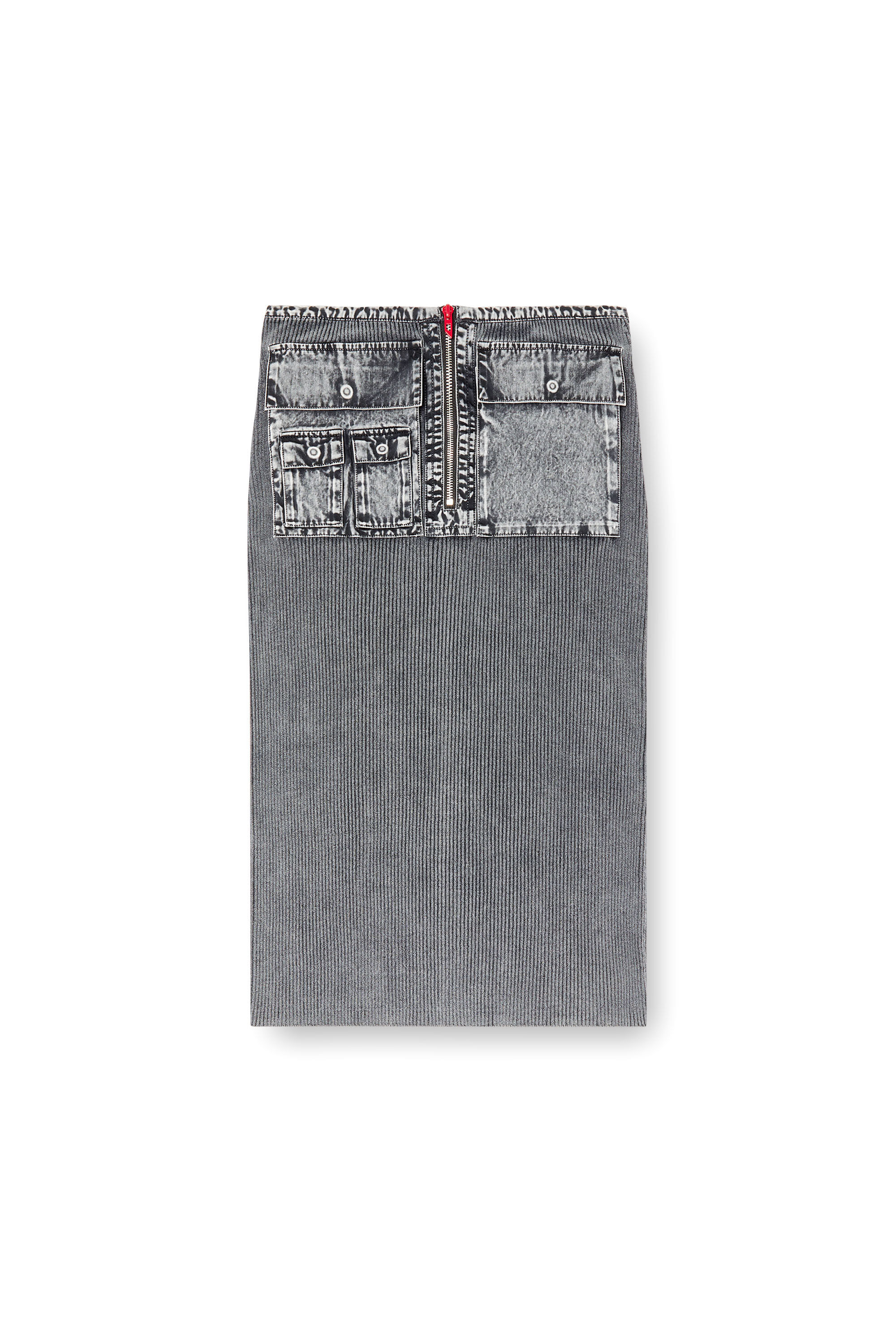 Diesel - M-MERYN, Woman's Knit midi skirt with denim cargo pockets in Dark grey - 2