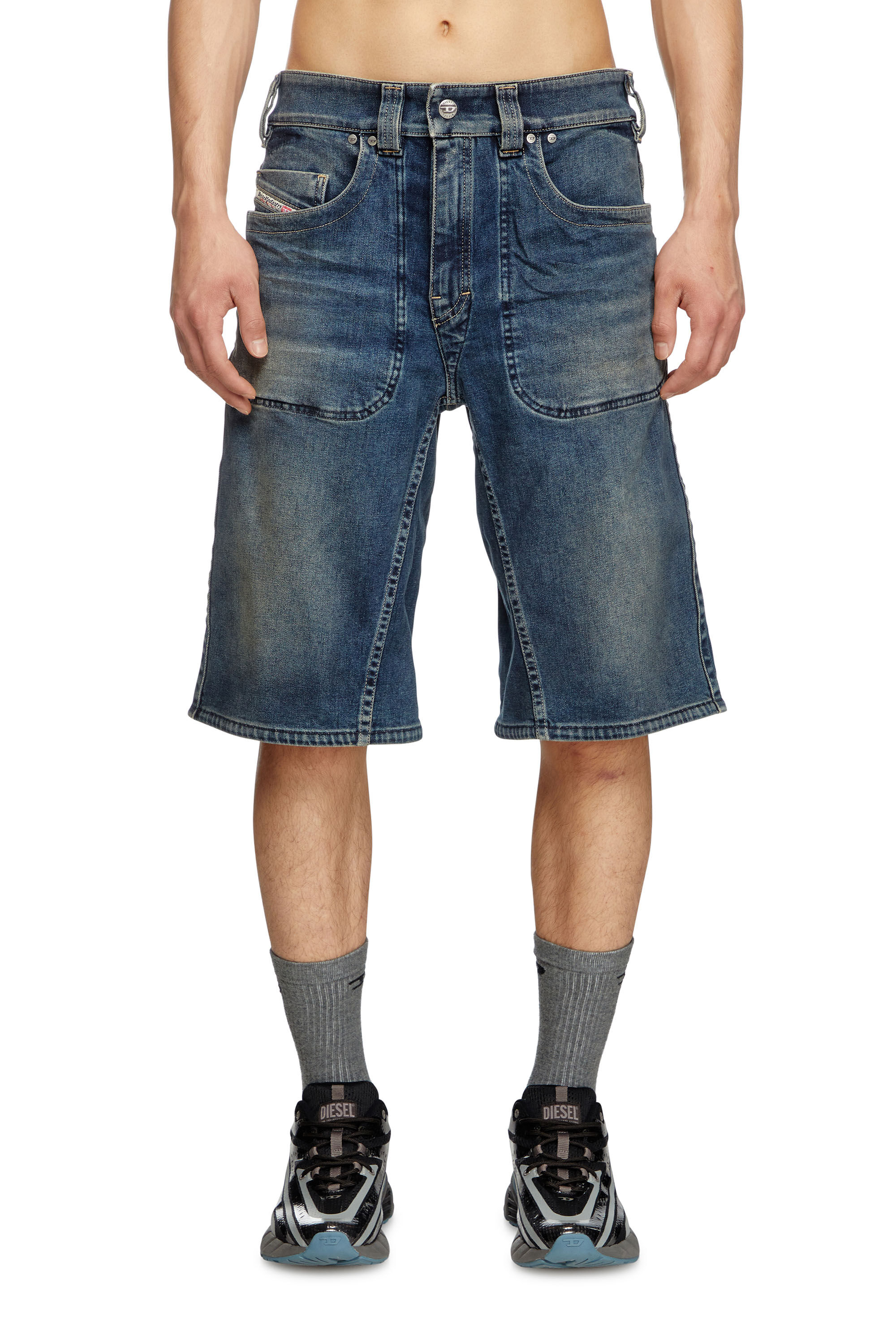 Diesel - D-MACRO-RE SHORT, Man's Bermuda shorts in Rehab denim in Dark Blue - 3