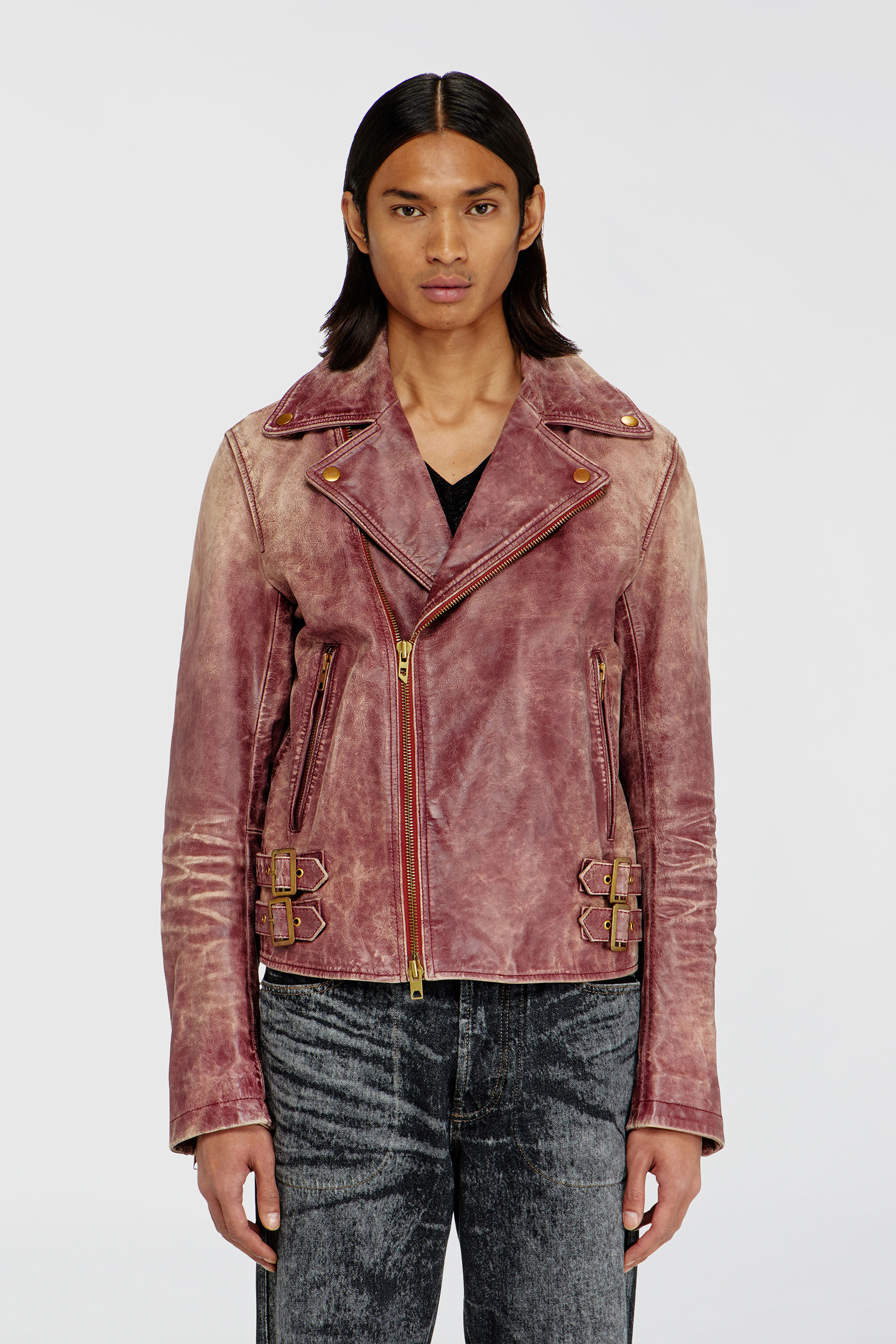 Diesel - L-EON-CJCM, Man's Biker jacket in treated leather in Brown - 3