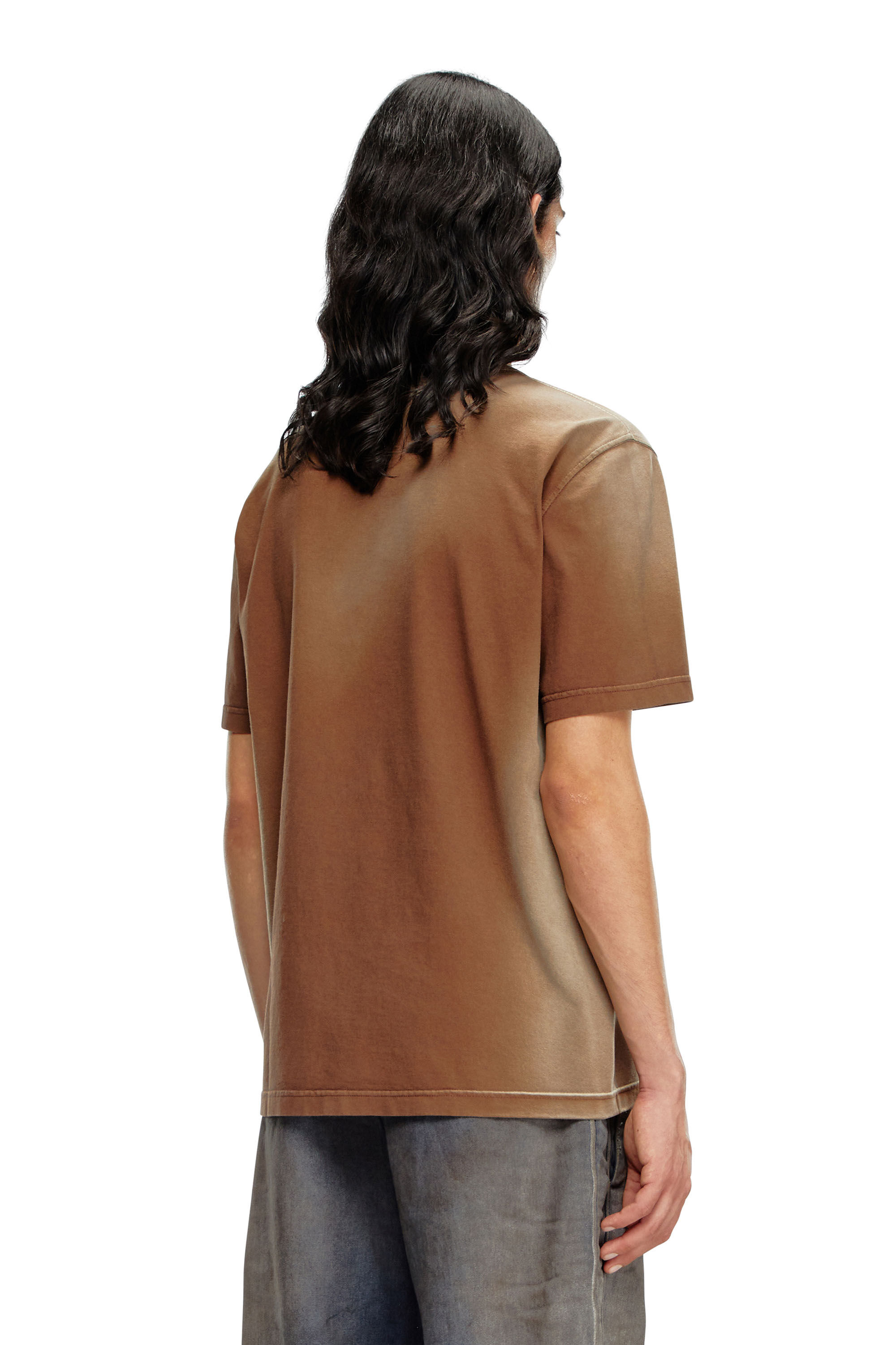 Diesel - T-ADJUST-Q8, Man's Faded T-shirt with cut-out Oval D logo in Brown - 4