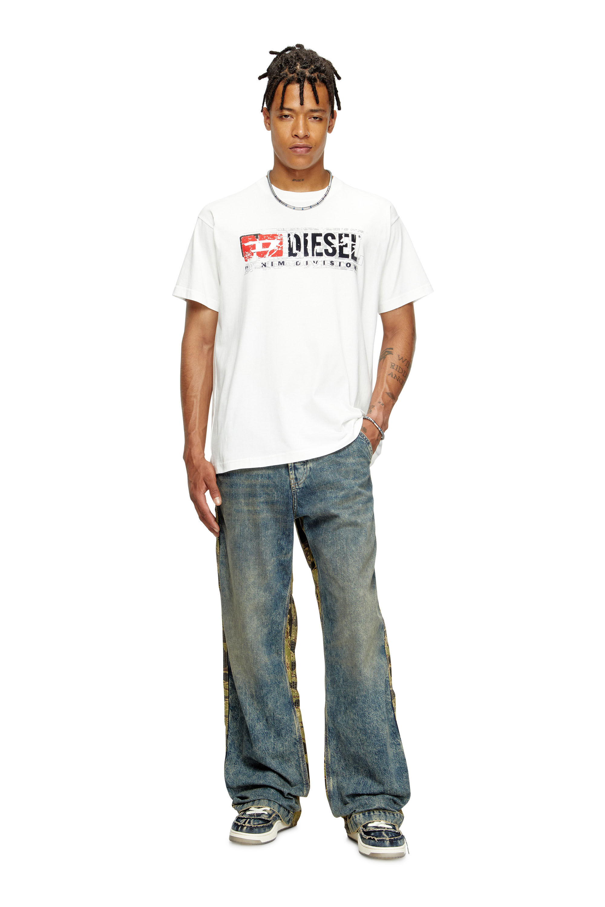 Diesel - T-NORM-T6, Man's T-shirt with flocked Diesel Denim Division logo in White - 1