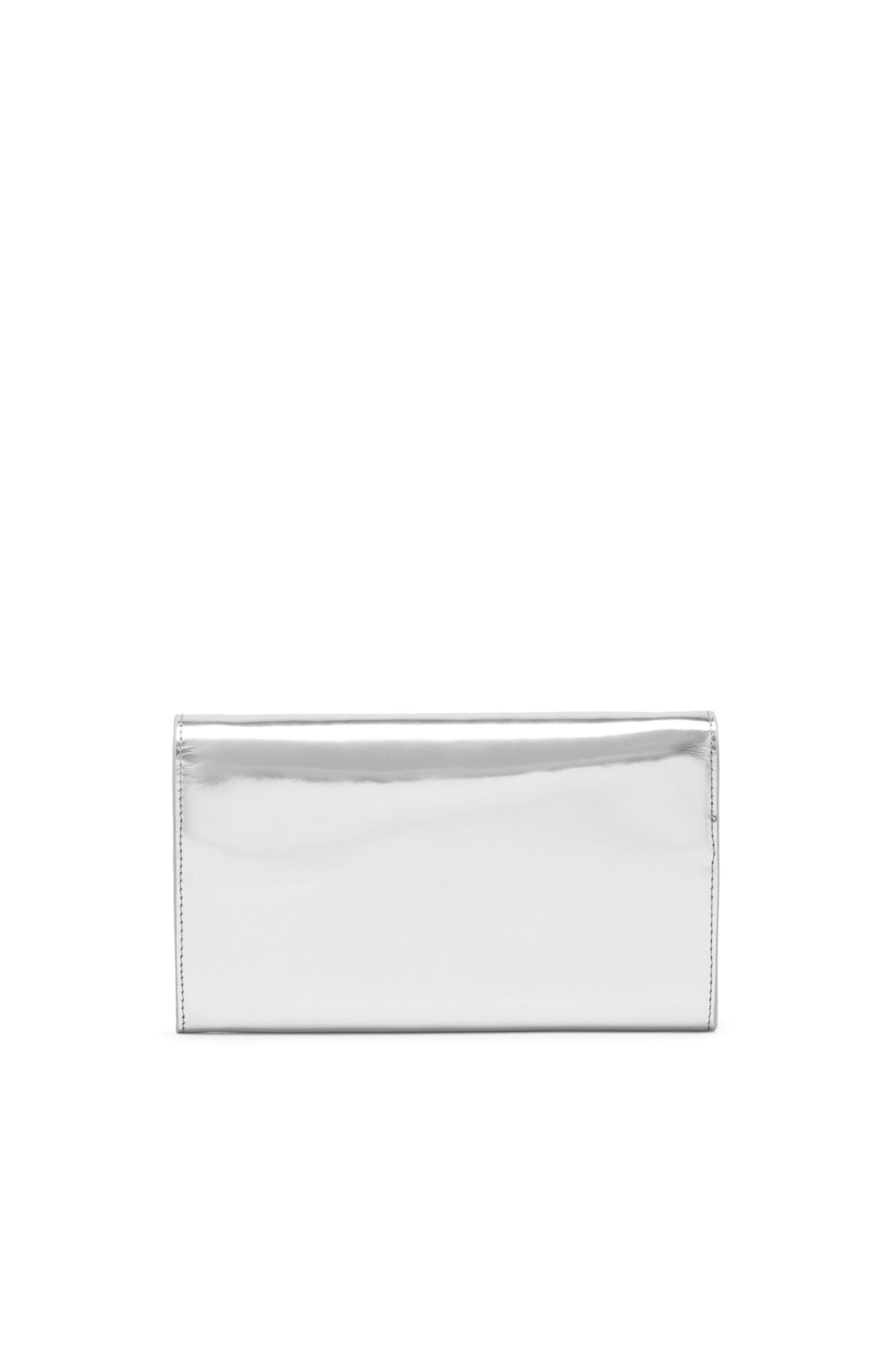 Diesel - LONG WALLET ZIP XXL, Woman Wallet purse in metallic leather in Silver - Image 2