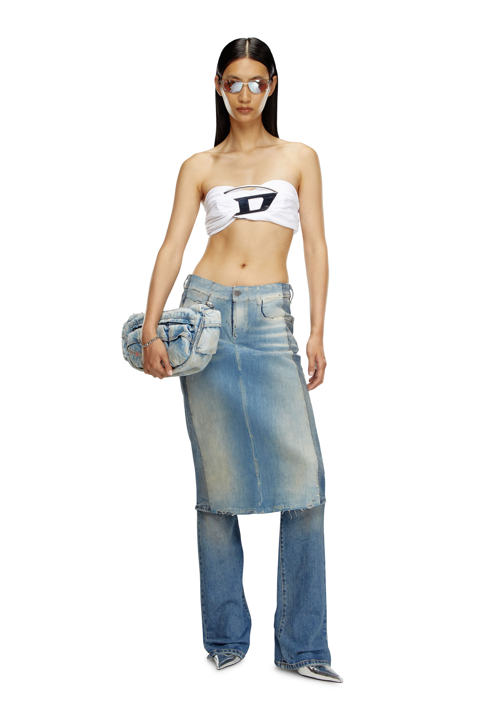 Diesel - T-BENDA, Woman Tube top with giant logo plaque in White - Image 1