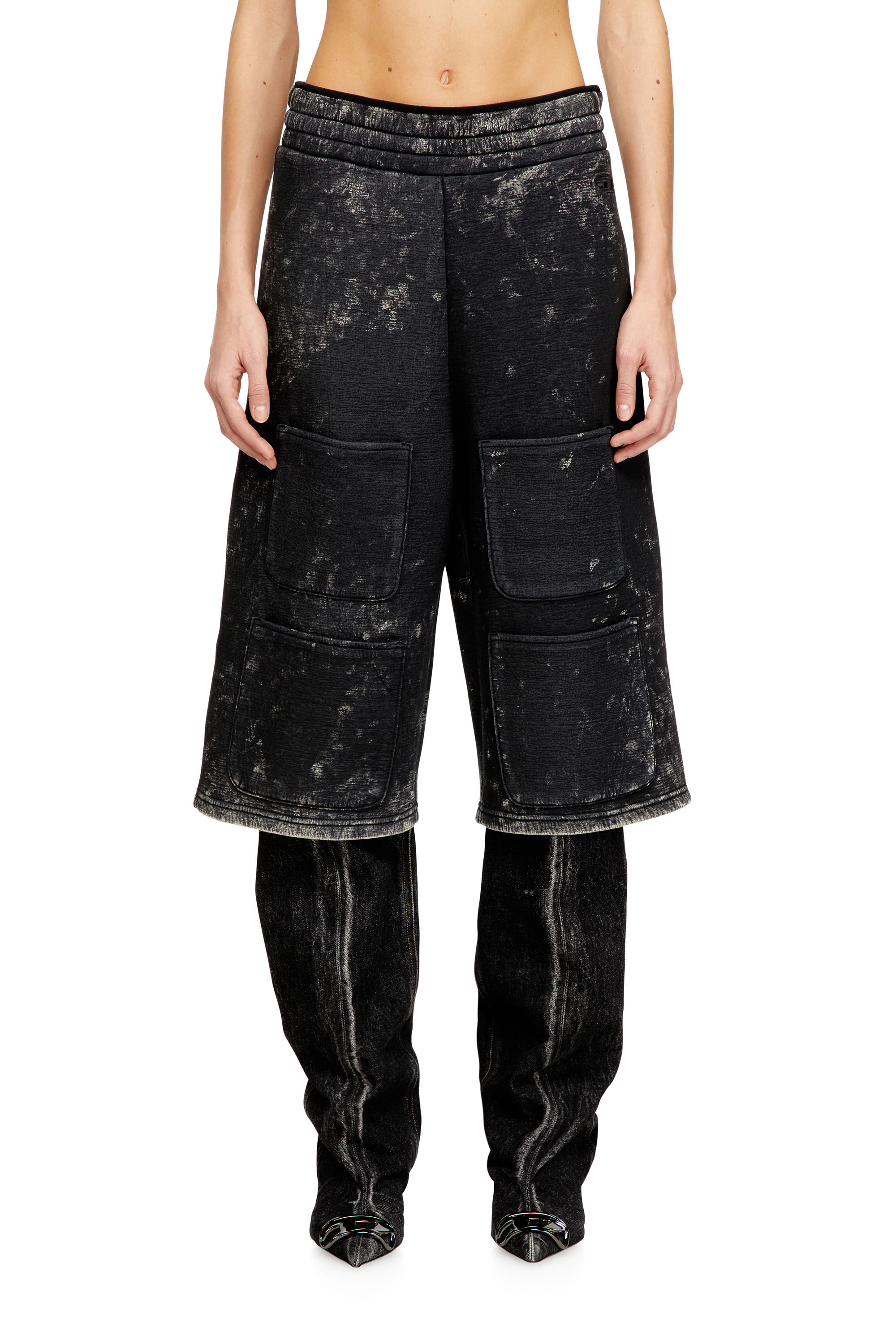 Diesel - S-TYP, Unisex's Wide-leg shorts in marble-effect scuba in Black/Dark grey - 2
