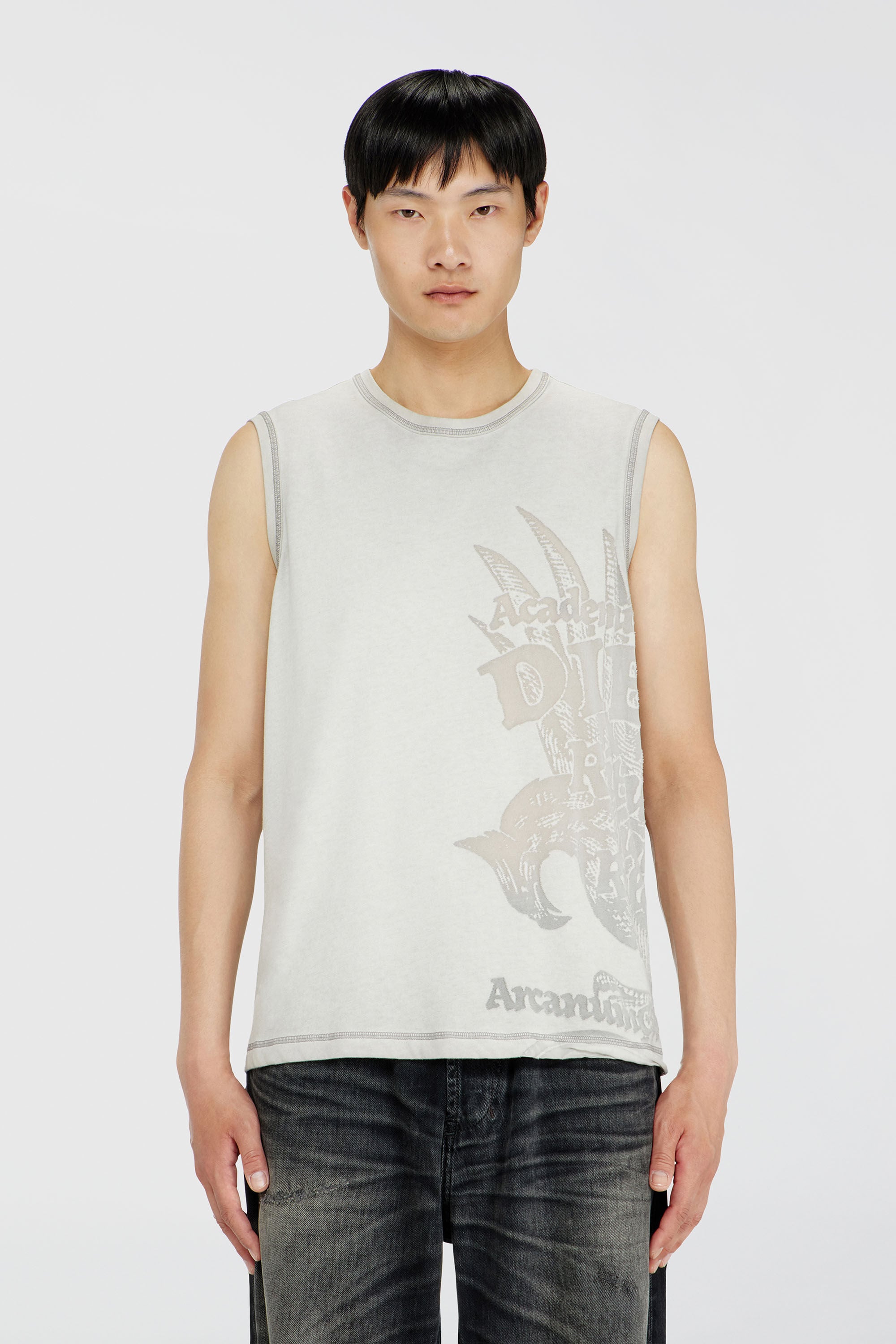 Diesel - T-RAWBISCO, Man's Sleeveless jersey top with embossed graphics in Light Grey - 3