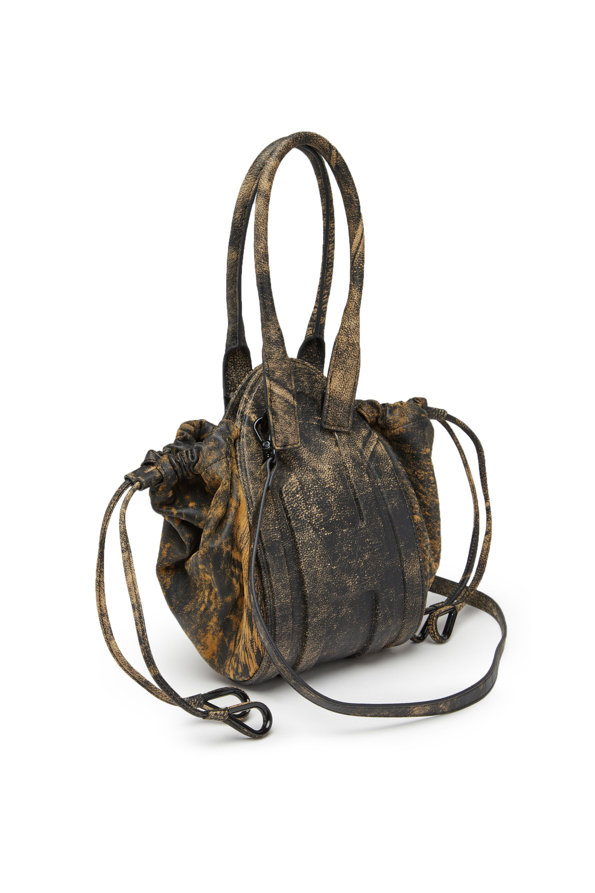 Diesel - 1DR-FOLD XS, Woman 1DR-Fold XS - Oval logo handbag in marbled leather in Brown - Image 2
