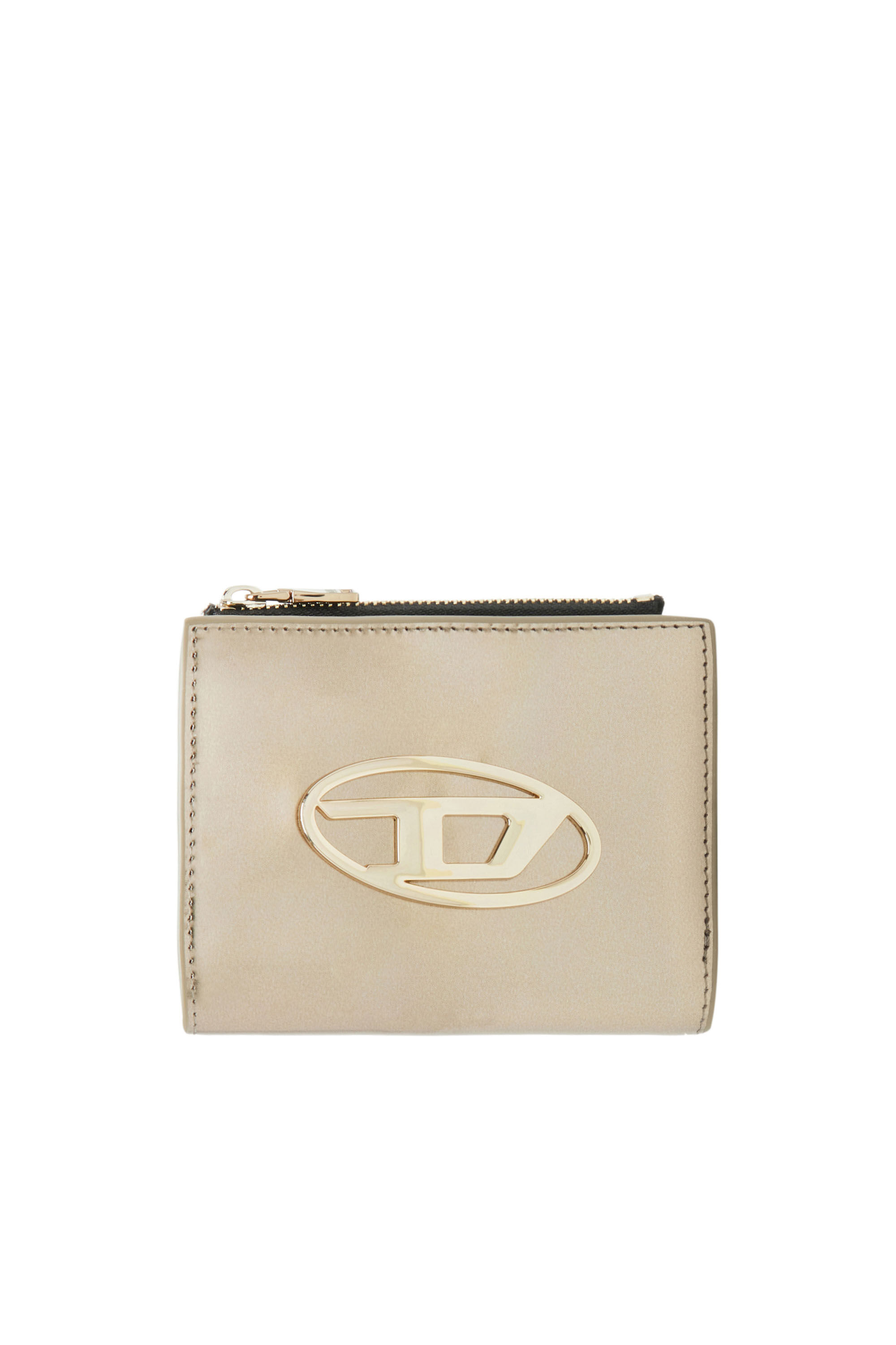 Diesel - BI-FOLD ZIP, Woman Small wallet in metallic leather in Yellow - Image 1