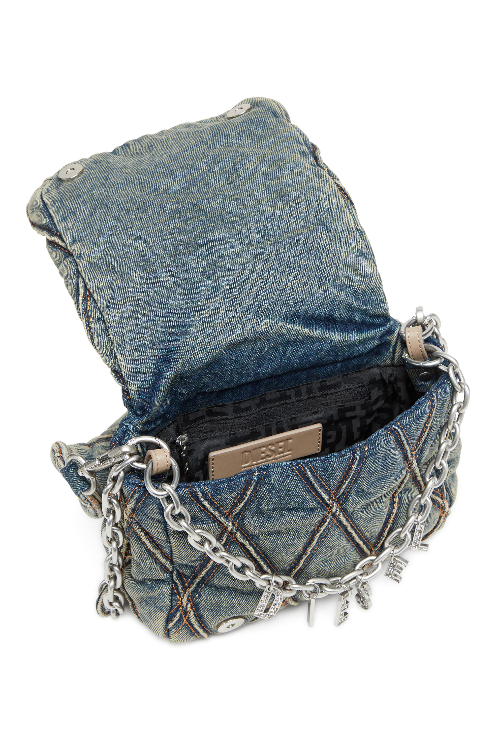 Diesel - CHARM-D SHOULDER S, Woman Charm-D S-Small handbag in quilted denim in Blue - Image 2