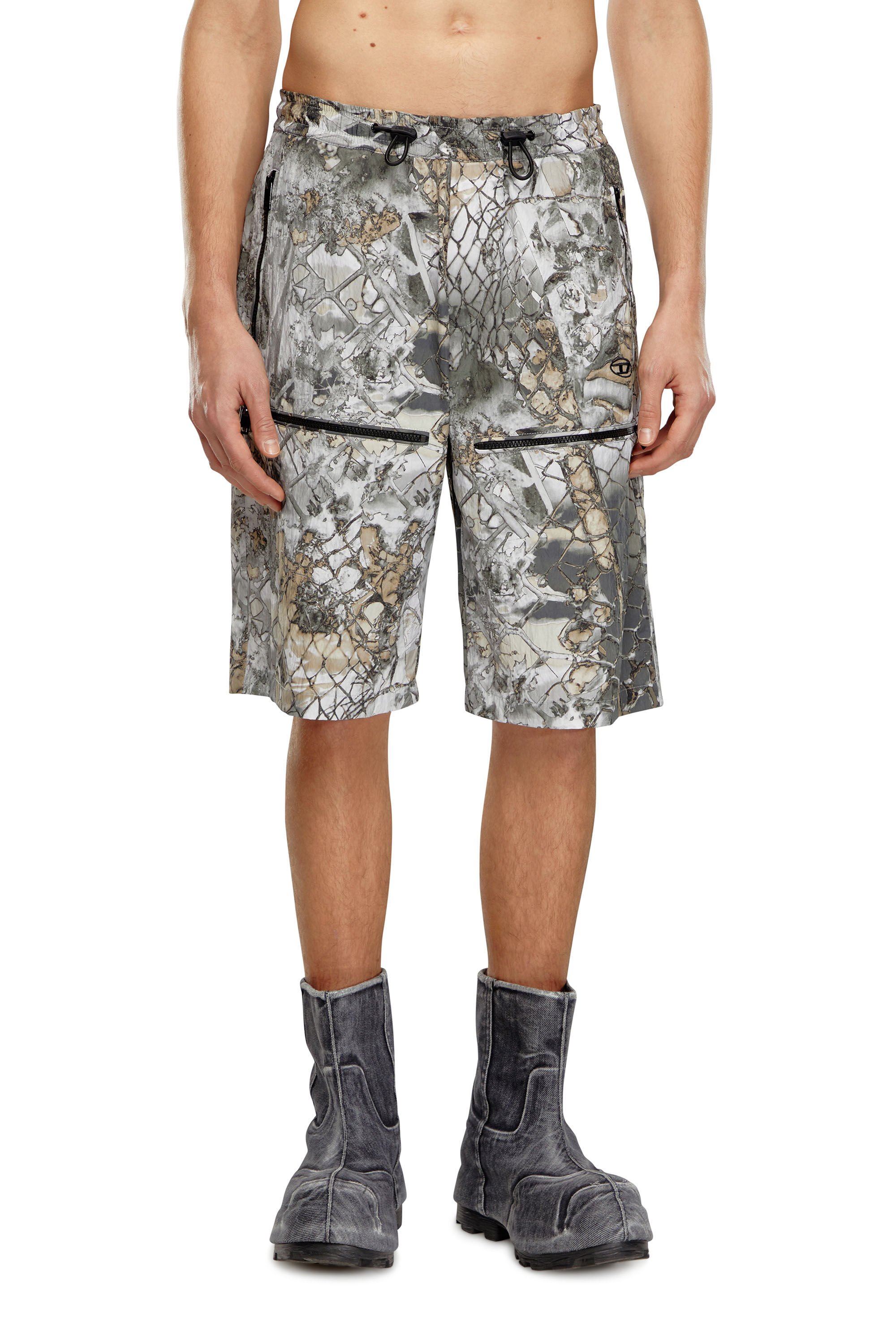 Diesel - P-MCKELL-SHORT-A, Man Nylon cargo shorts with abstract print in Grey - Image 3