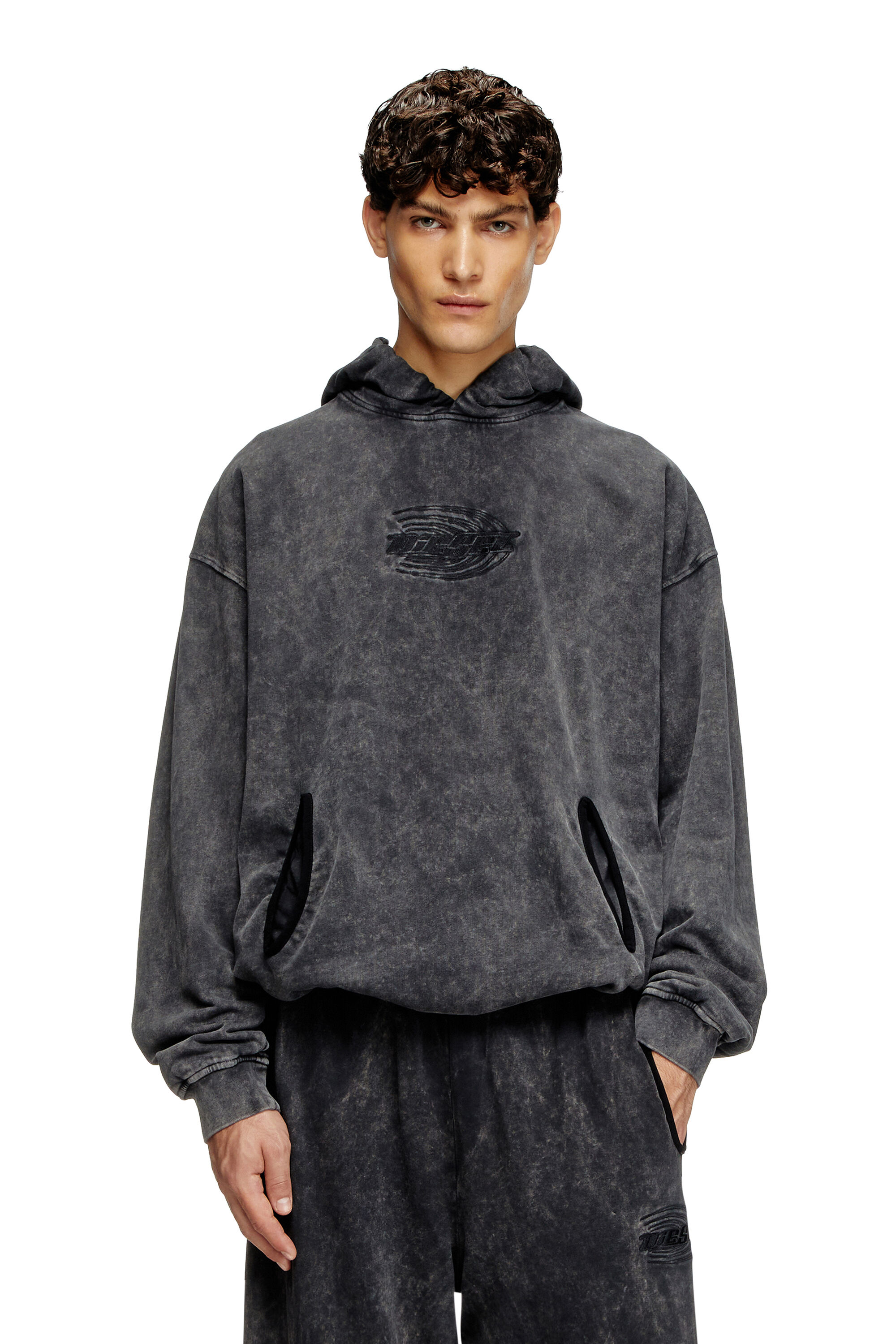 Diesel - S-BOXSTIC-HOOD, Unisex's Gathered acid-wash hoodie in Dark grey - 3