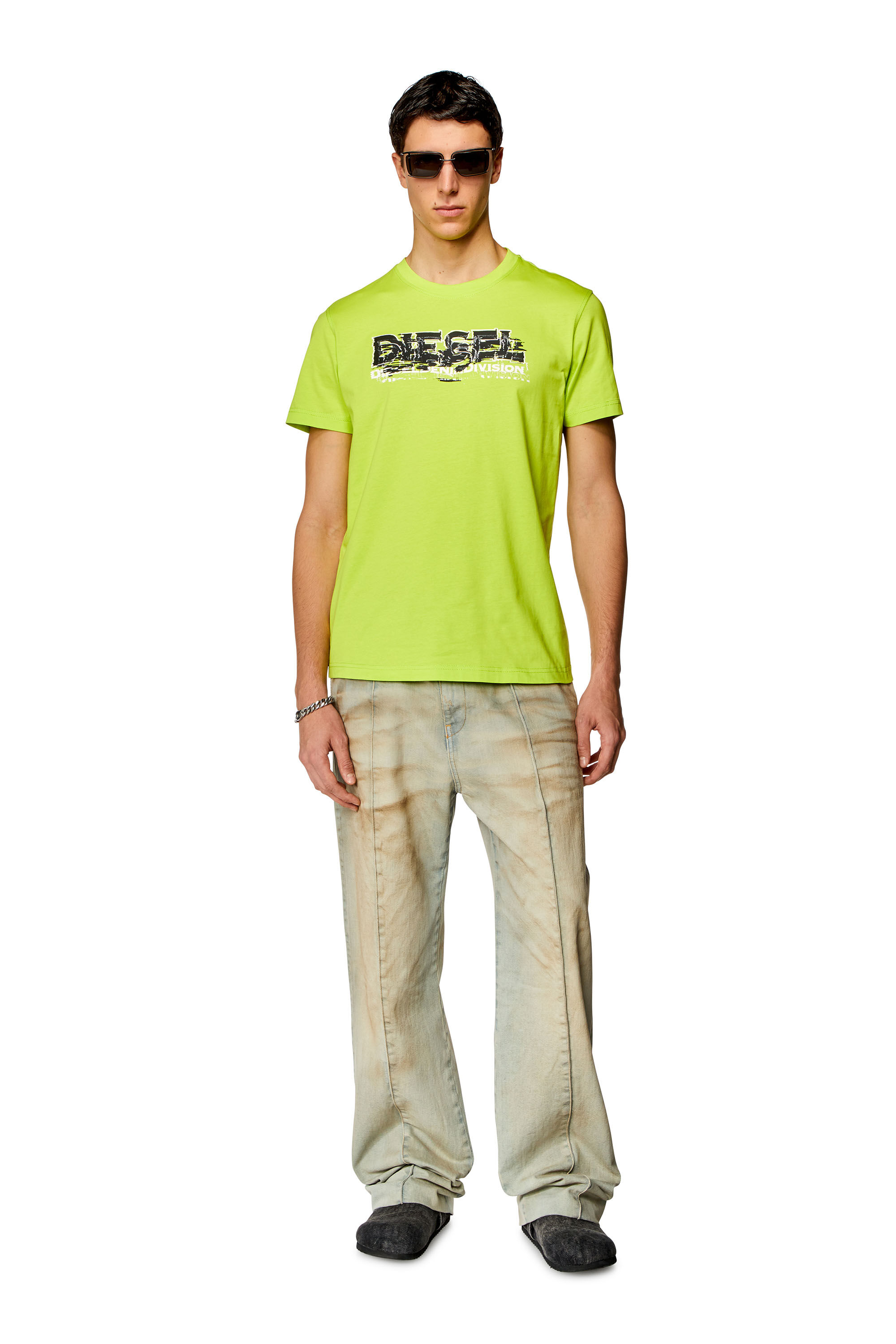 Diesel - T-DIEGOR-K70, Man T-shirt with glitchy logo in Green - Image 1