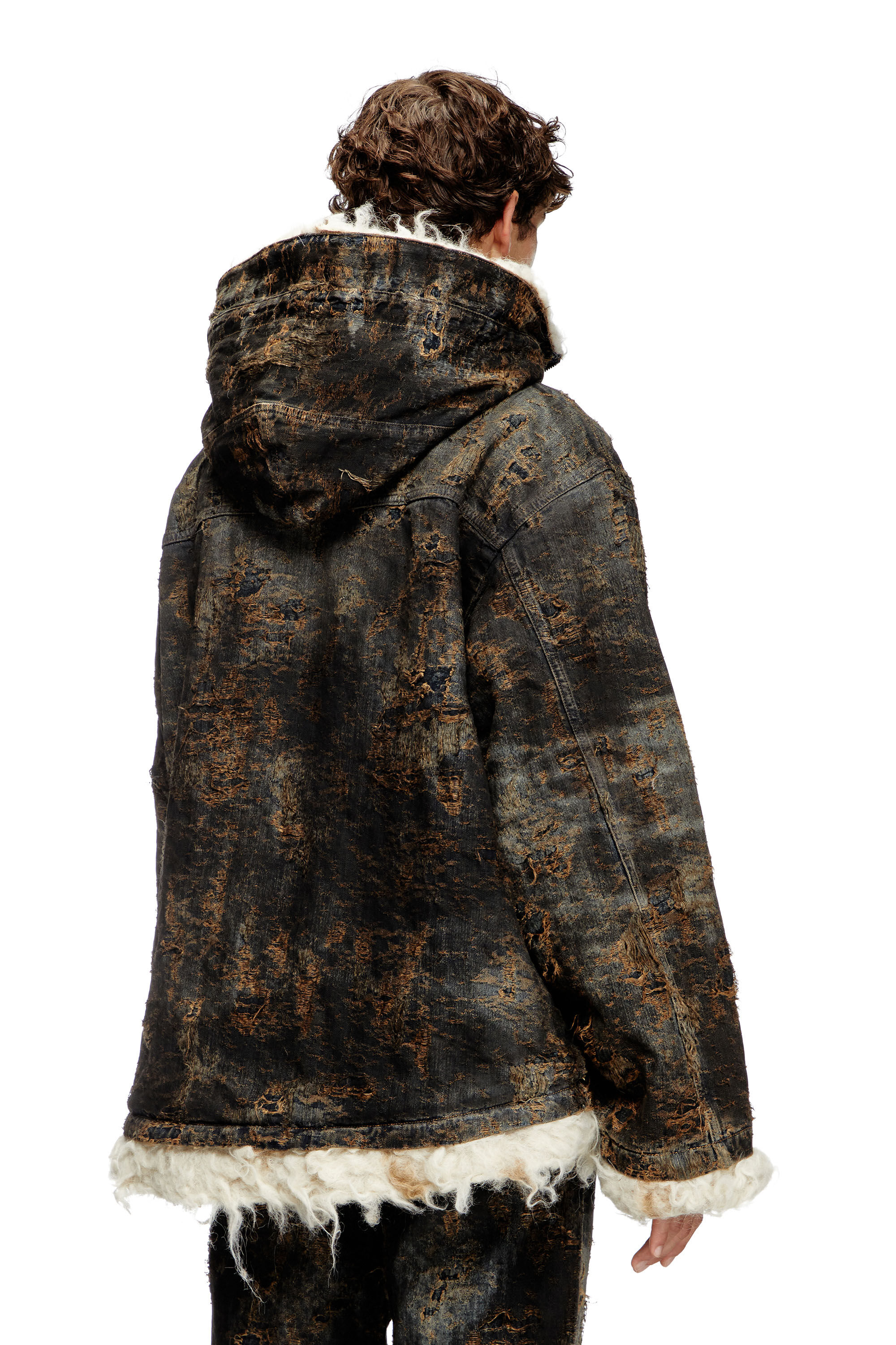 Diesel - D-ARAK-FSF, Unisex's Anorak in coated jacquard denim in Black/Dark grey - 4