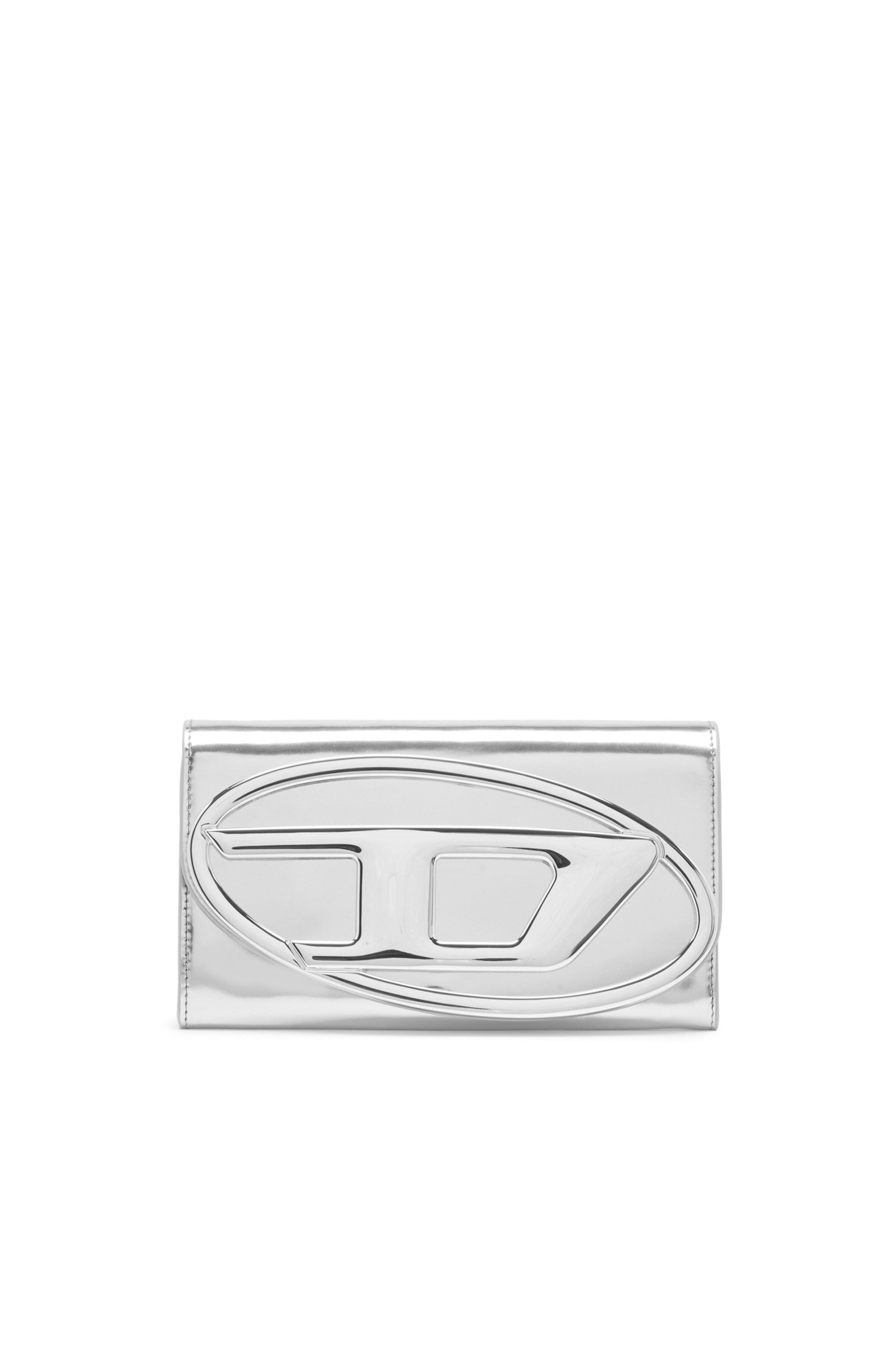 Diesel - LONG WALLET ZIP XXL, Woman Wallet purse in metallic leather in Silver - Image 1
